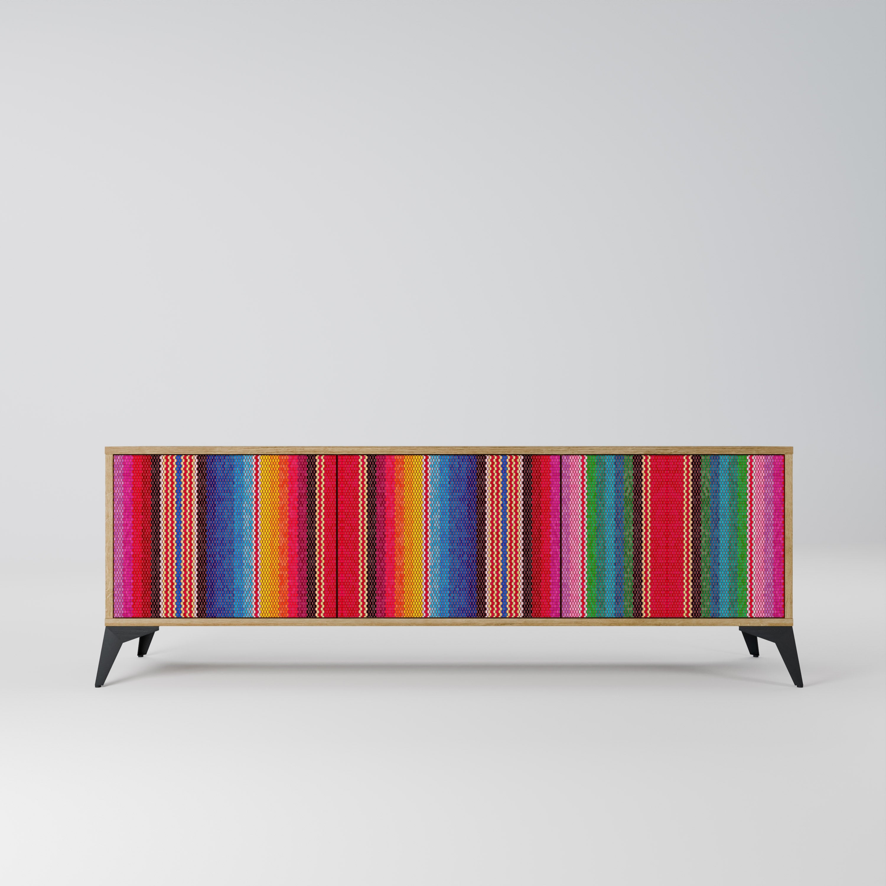 Meuble TV 3 portes ETHNIC MEXICAIN effet chêne