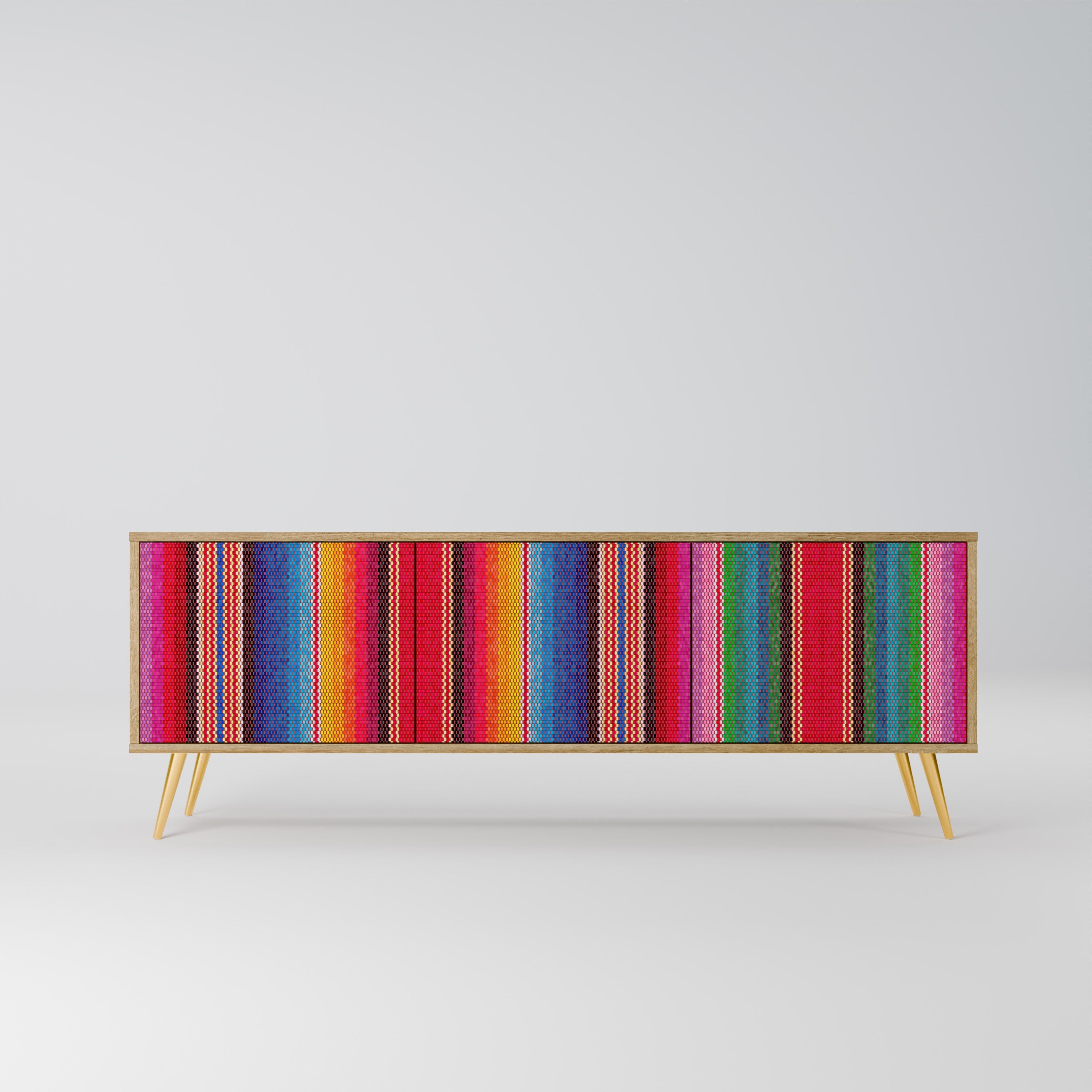 Meuble TV 3 portes ETHNIC MEXICAIN effet chêne