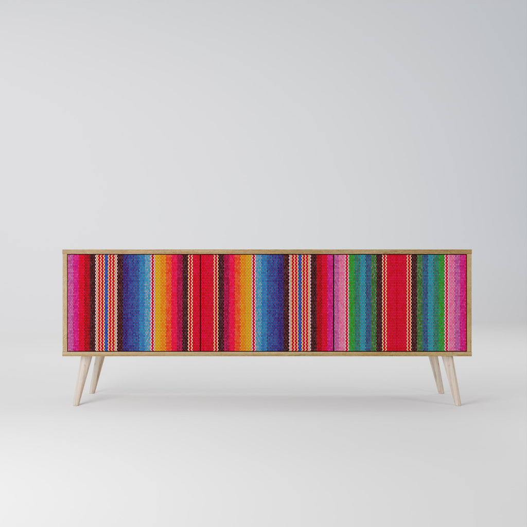 Meuble TV 3 portes ETHNIC MEXICAIN effet chêne