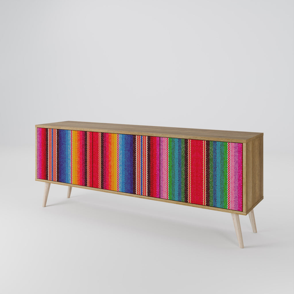 Meuble TV 3 portes ETHNIC MEXICAIN effet chêne