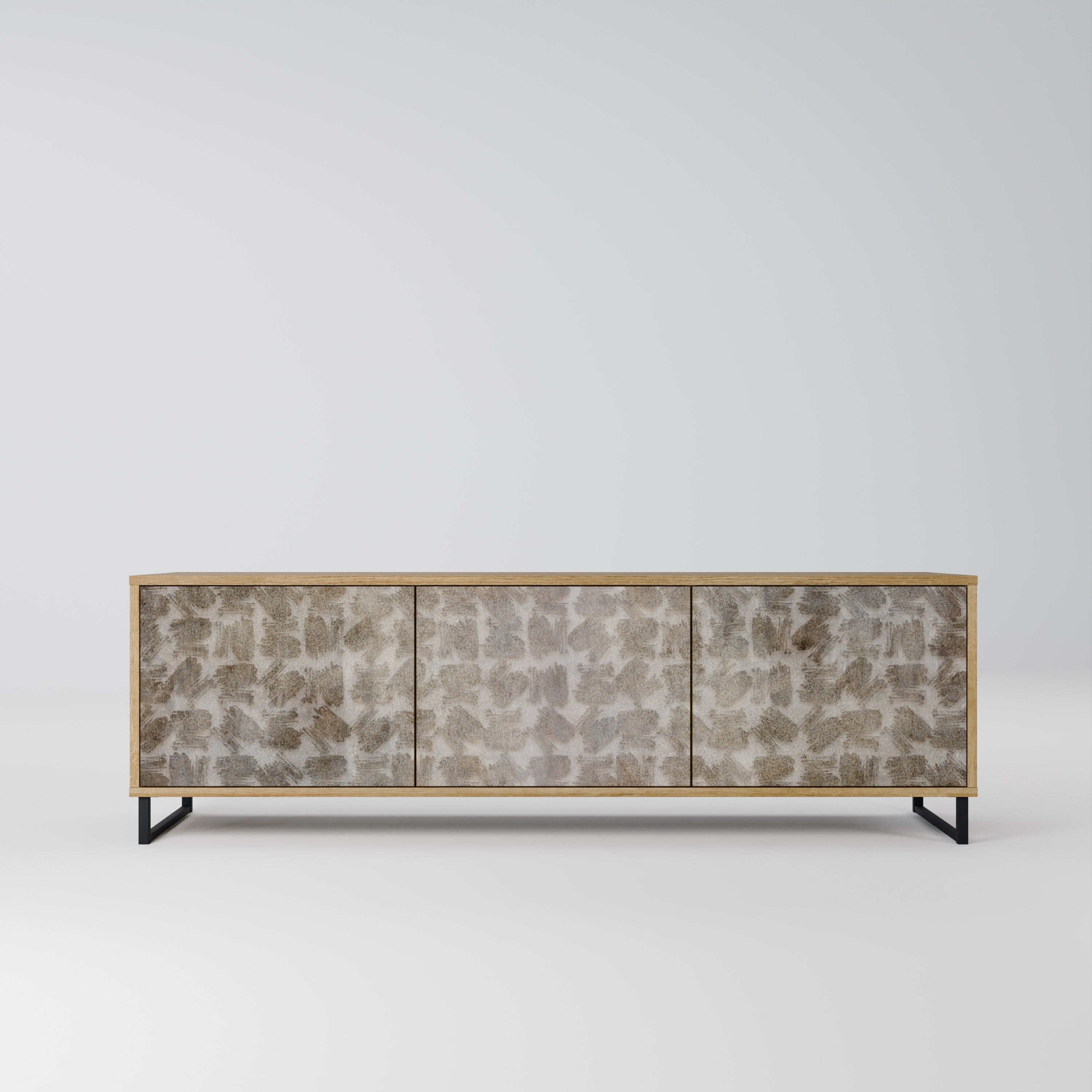 Meuble TV 3 portes LÉGÈREMENT FLOU, effet chêne