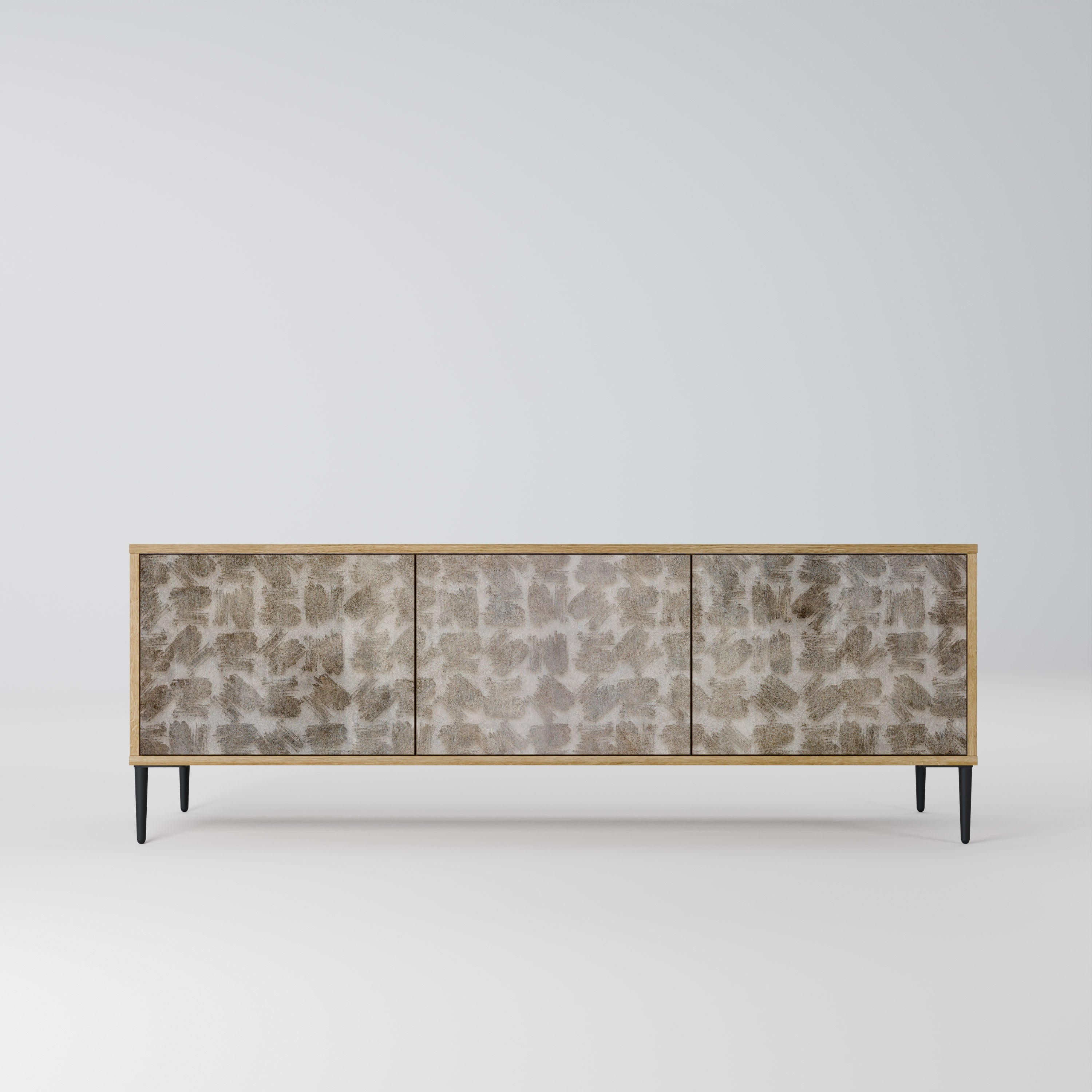 Meuble TV 3 portes LÉGÈREMENT FLOU, effet chêne