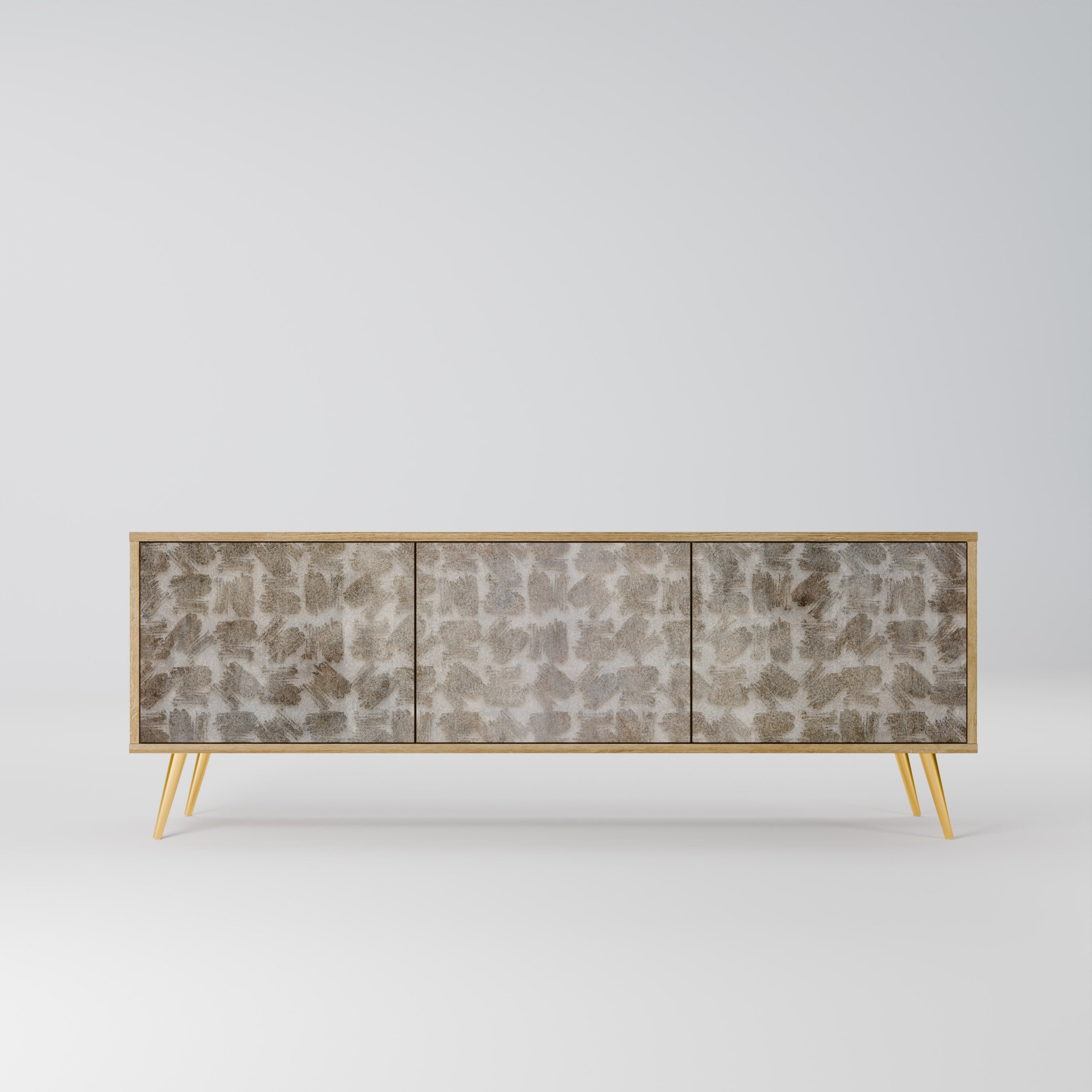 Meuble TV 3 portes LÉGÈREMENT FLOU, effet chêne