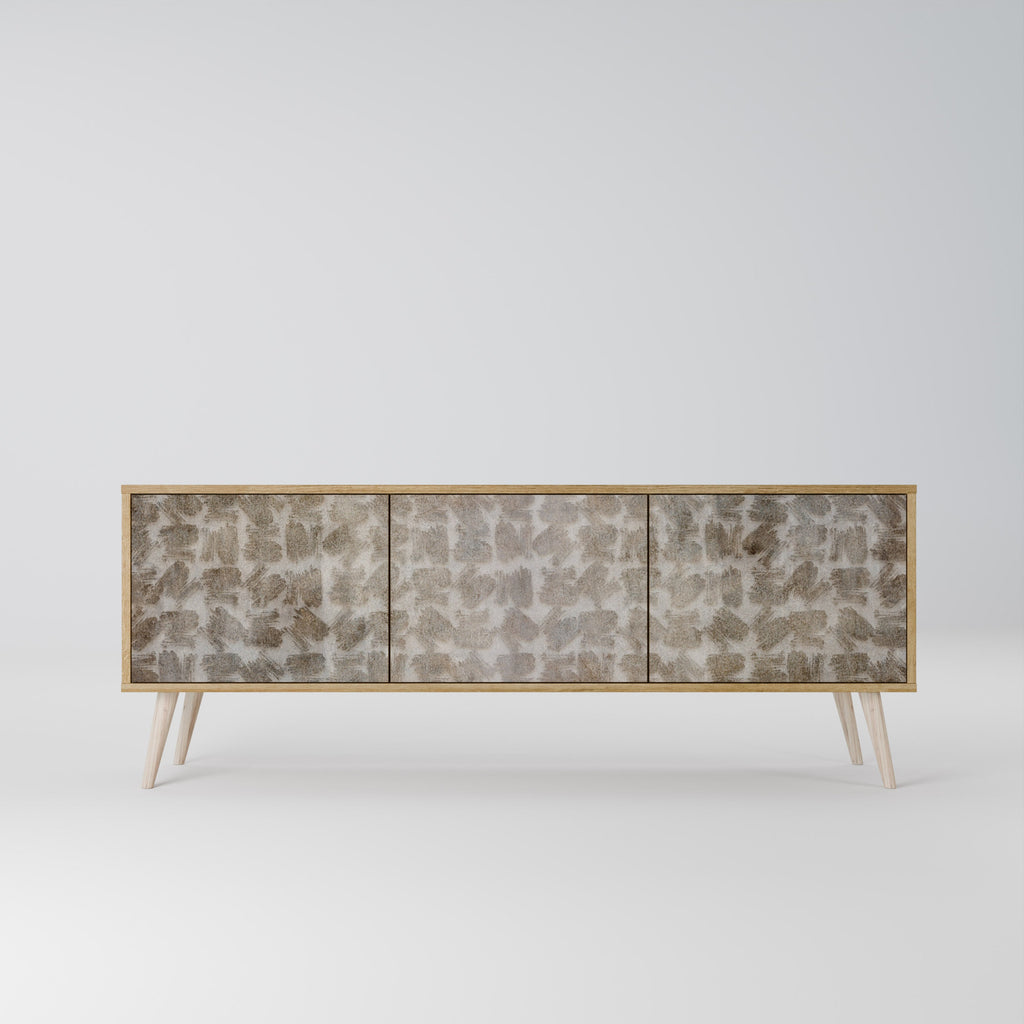 Meuble TV 3 portes LÉGÈREMENT FLOU, effet chêne