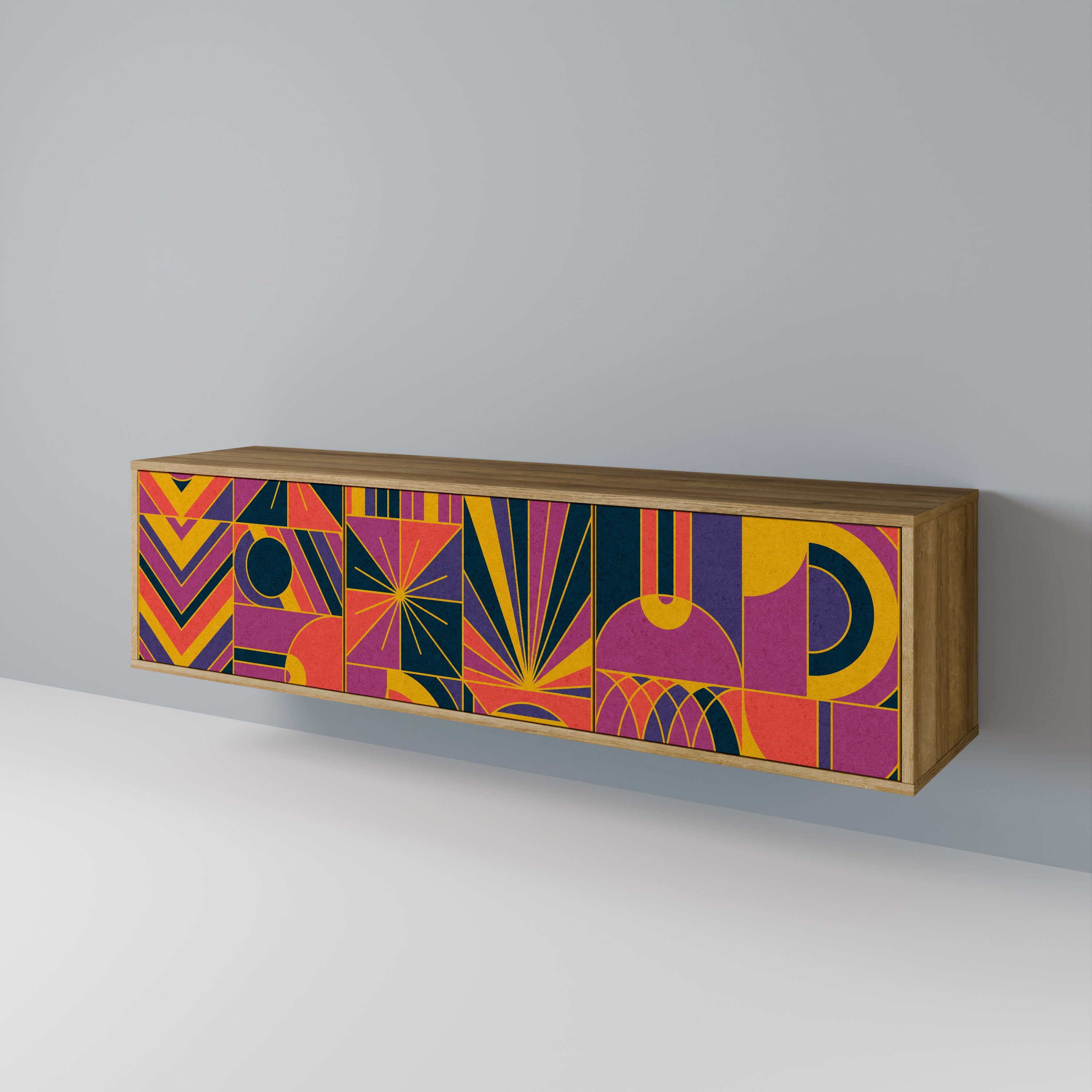 Meuble TV 3 portes ELECTRIC PATTERNS effet chêne