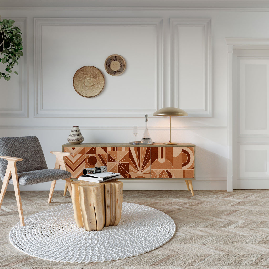 Meuble TV 3 portes PRISM MOSAIC effet chêne