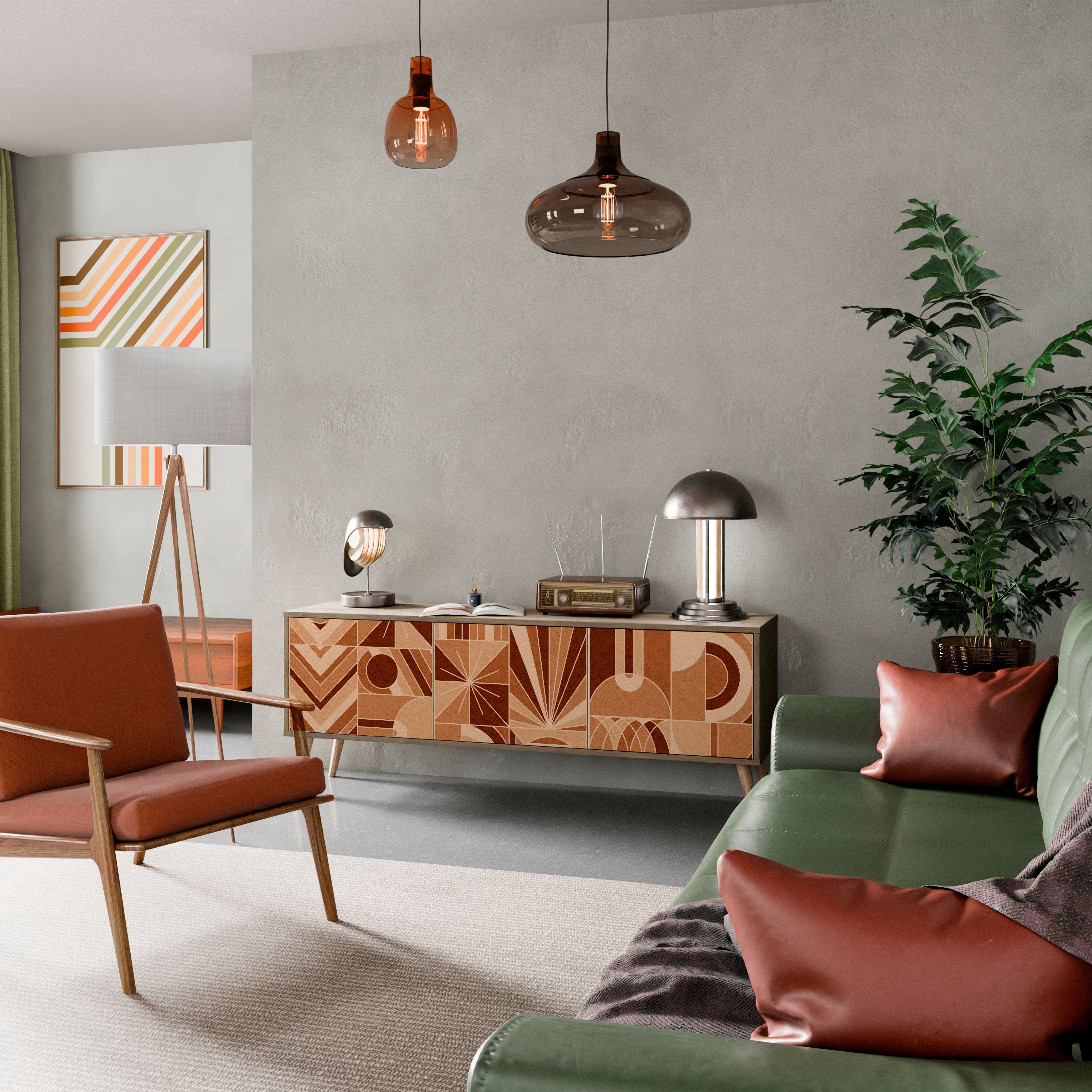 Meuble TV 3 portes PRISM MOSAIC effet chêne