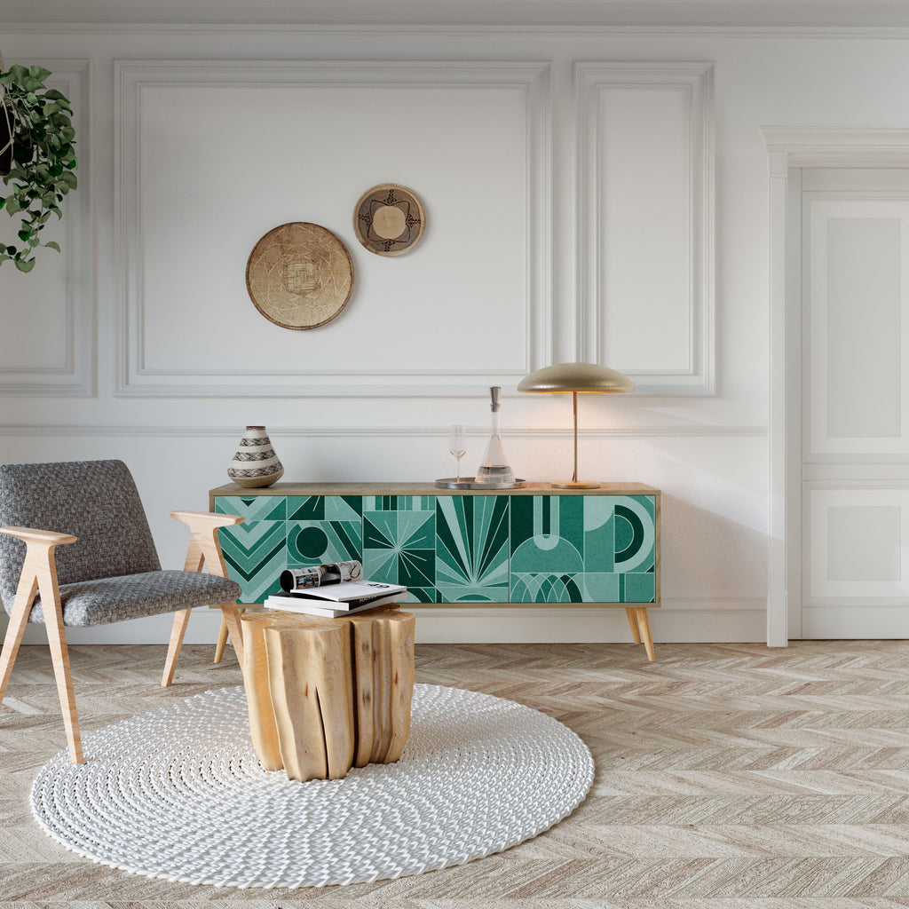 Meuble TV 3 portes HARMONIC GRID effet chêne