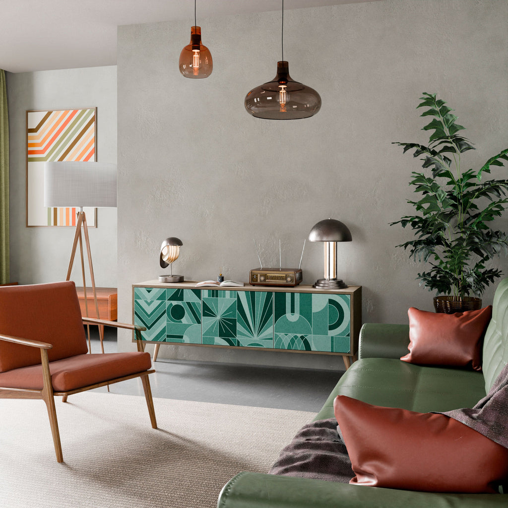 Meuble TV 3 portes HARMONIC GRID effet chêne