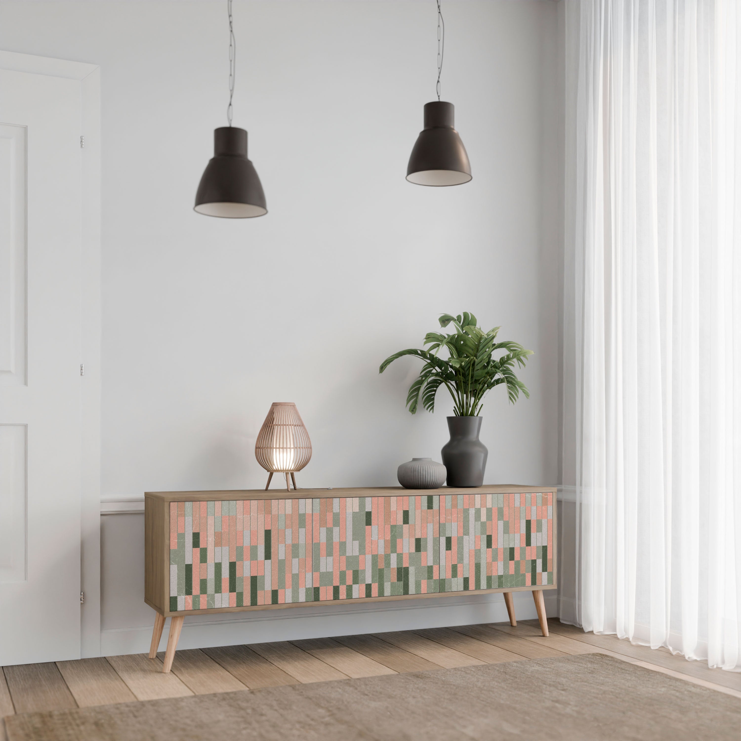 CONSTRUIRE L'AVENIR Meuble TV 3 portes effet chêne