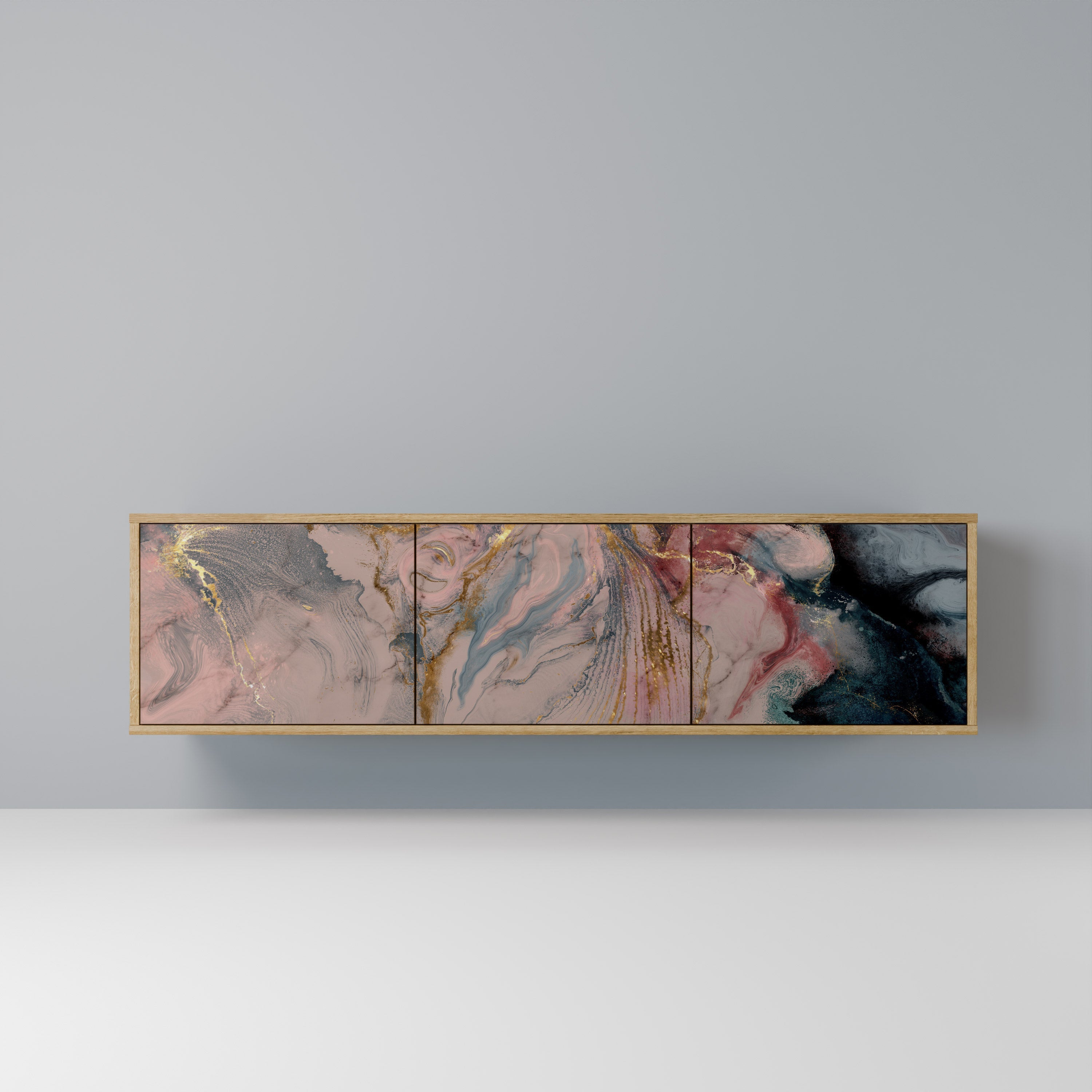 Meuble TV 3 portes GILDED SWIRLS effet chêne