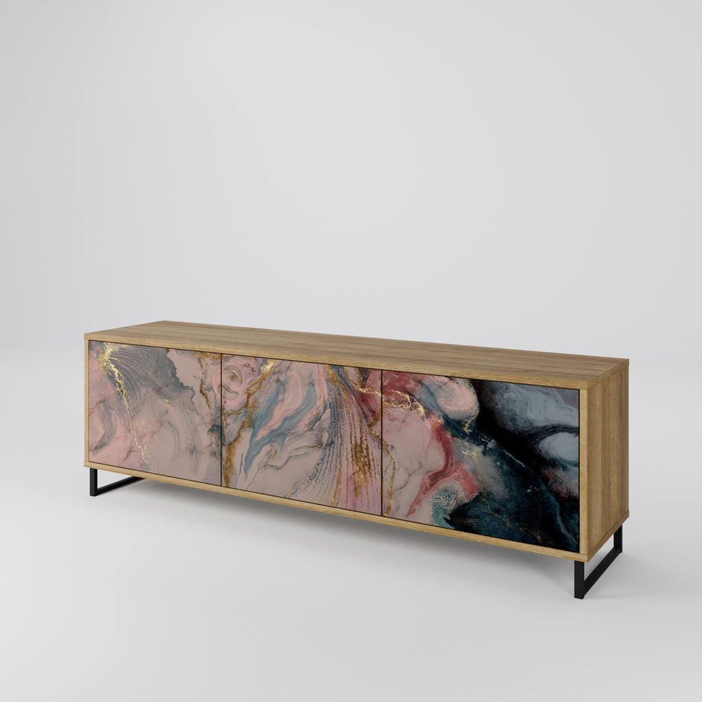 GILDED SWIRLS 3-Door TV Stand in Oak Effect