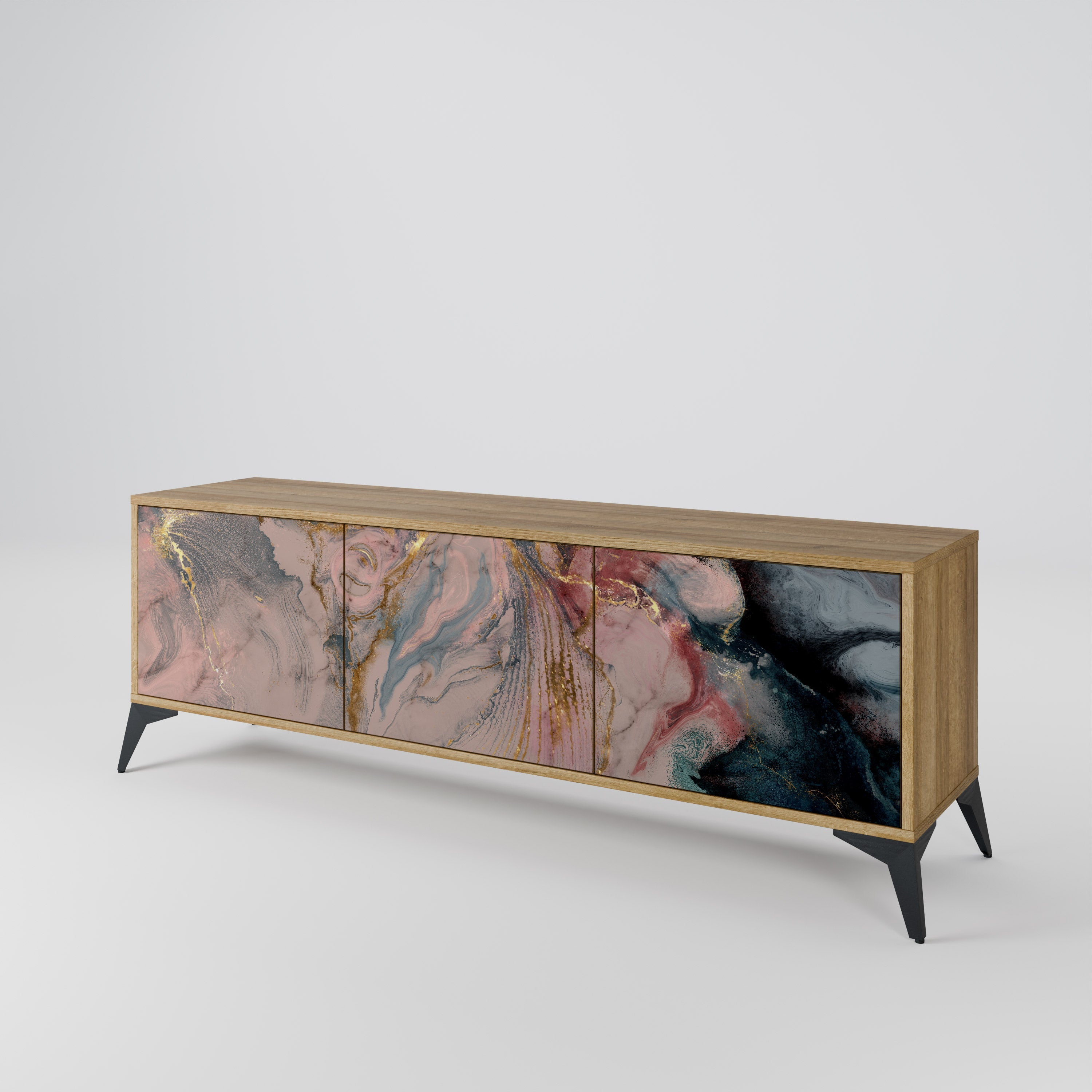 Meuble TV 3 portes GILDED SWIRLS effet chêne