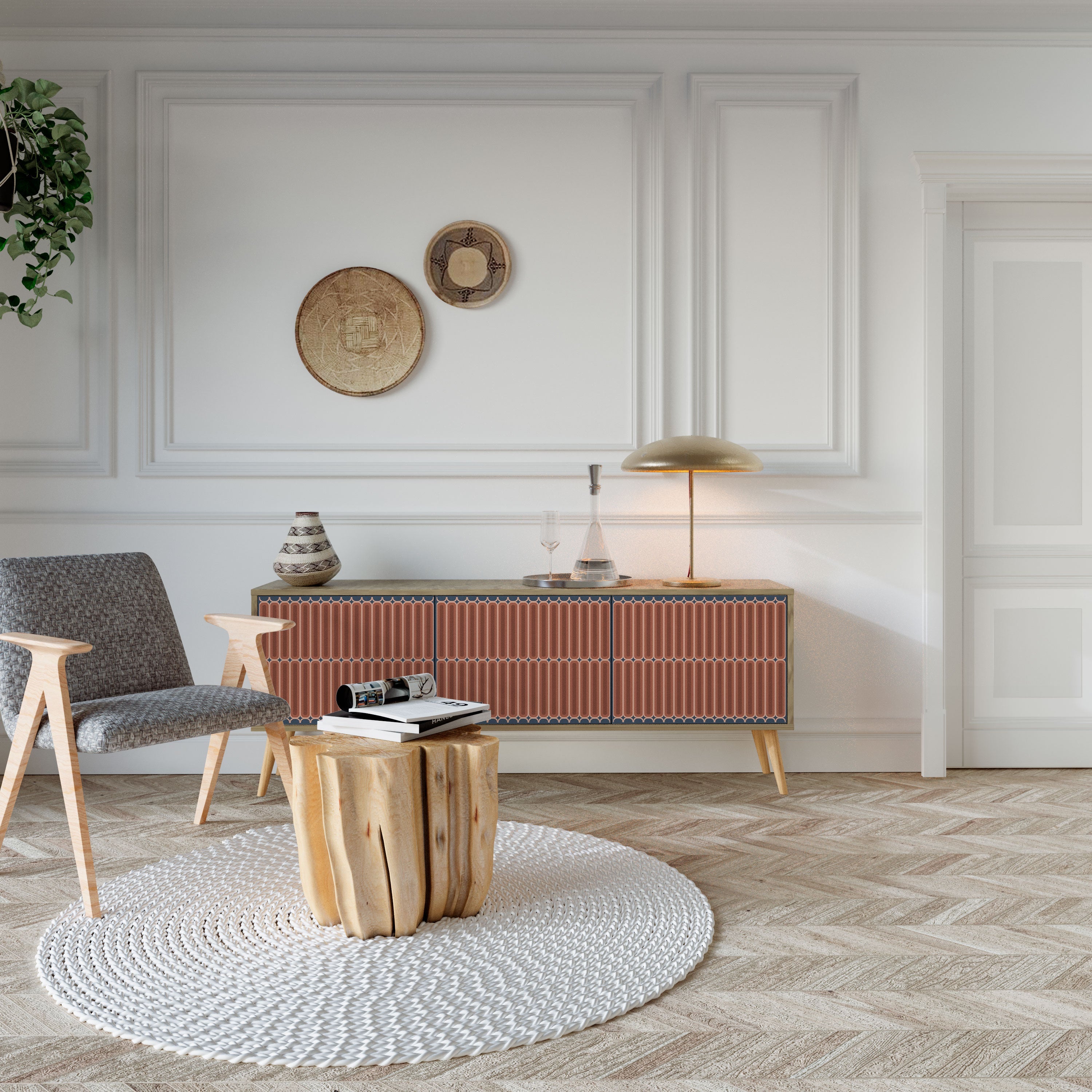 Meuble TV 3 portes HYPNOTIC GATE effet chêne