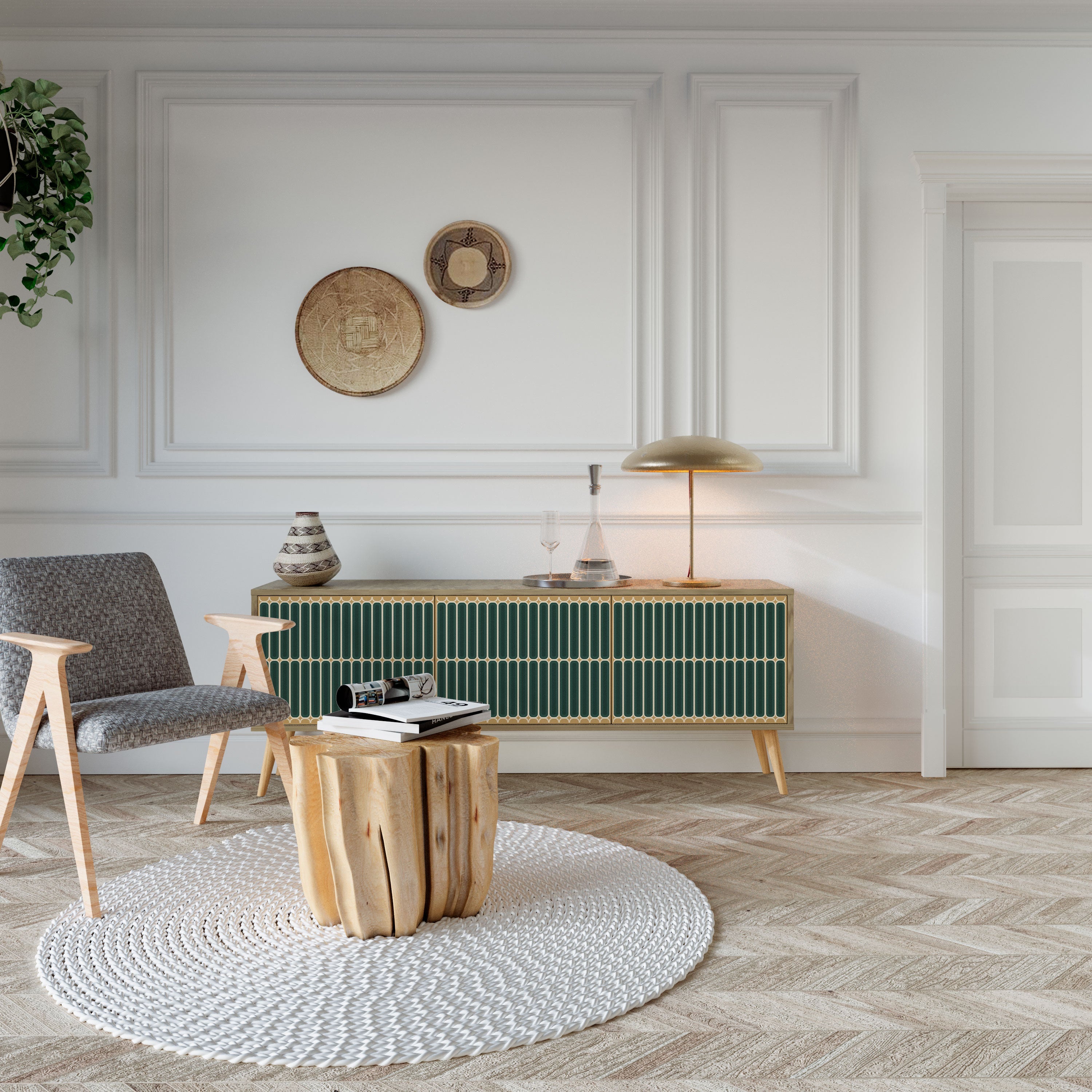 Meuble TV 3 portes ILUSION GATE effet chêne