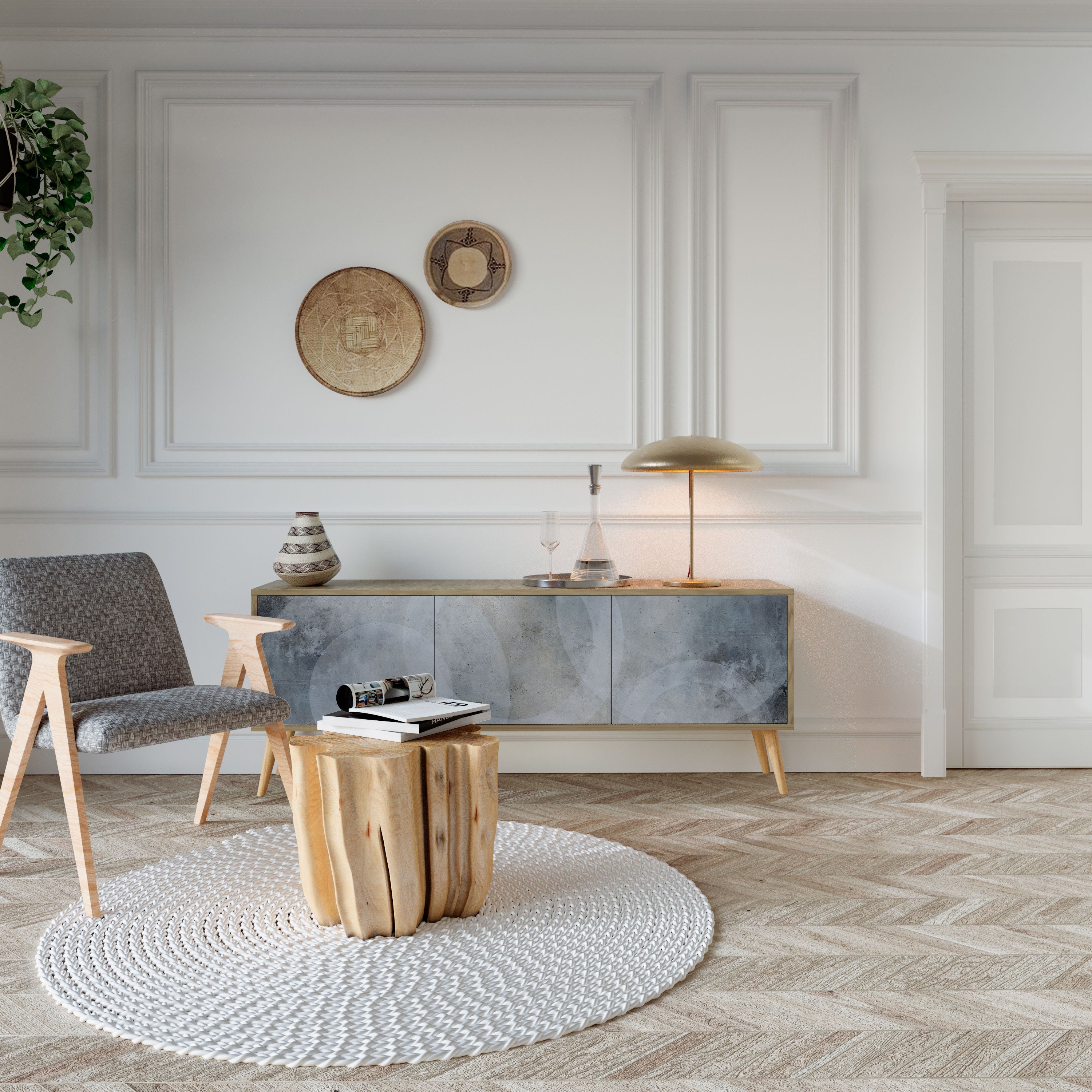 Meuble TV 3 portes MUTED ARC effet chêne