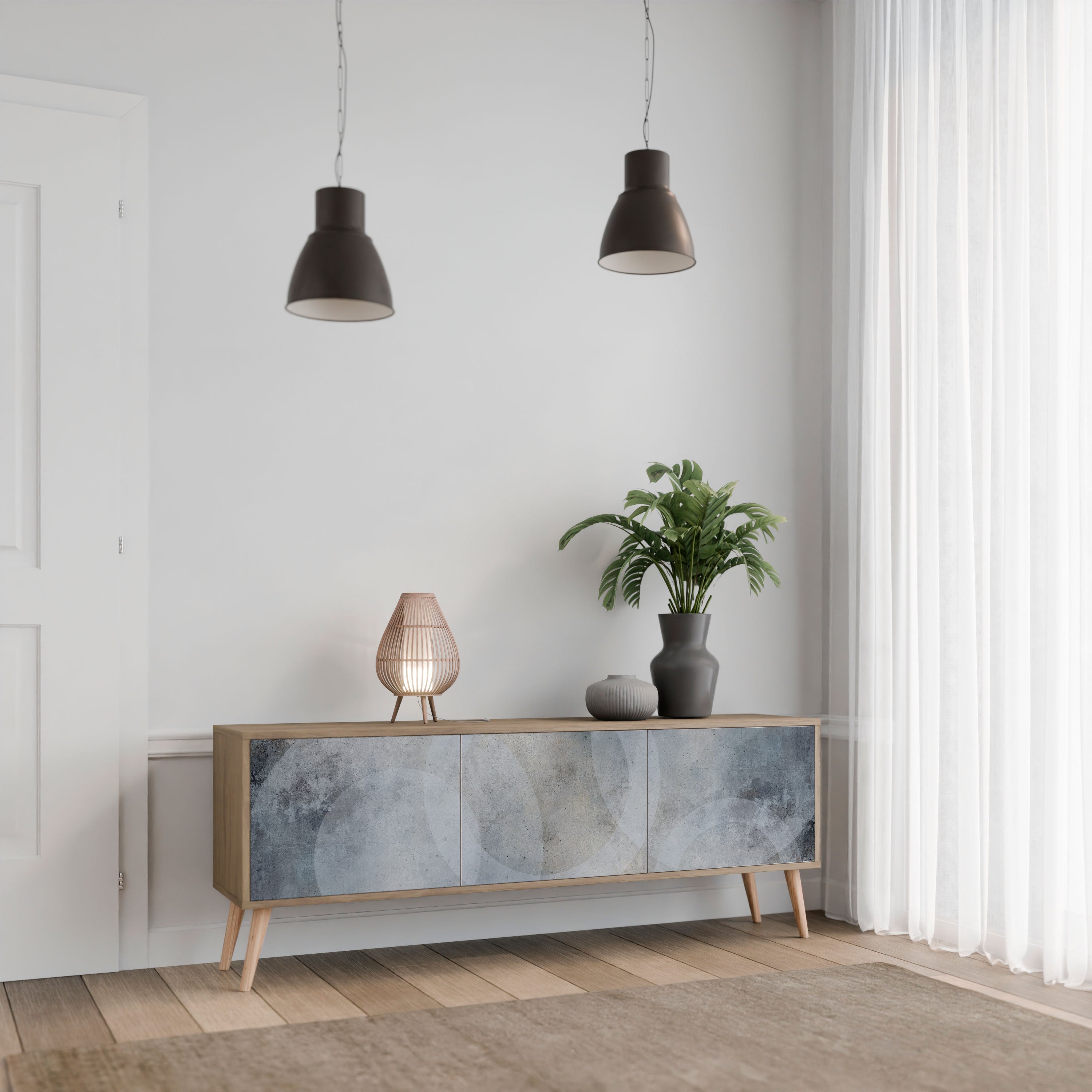 Meuble TV 3 portes MUTED ARC effet chêne