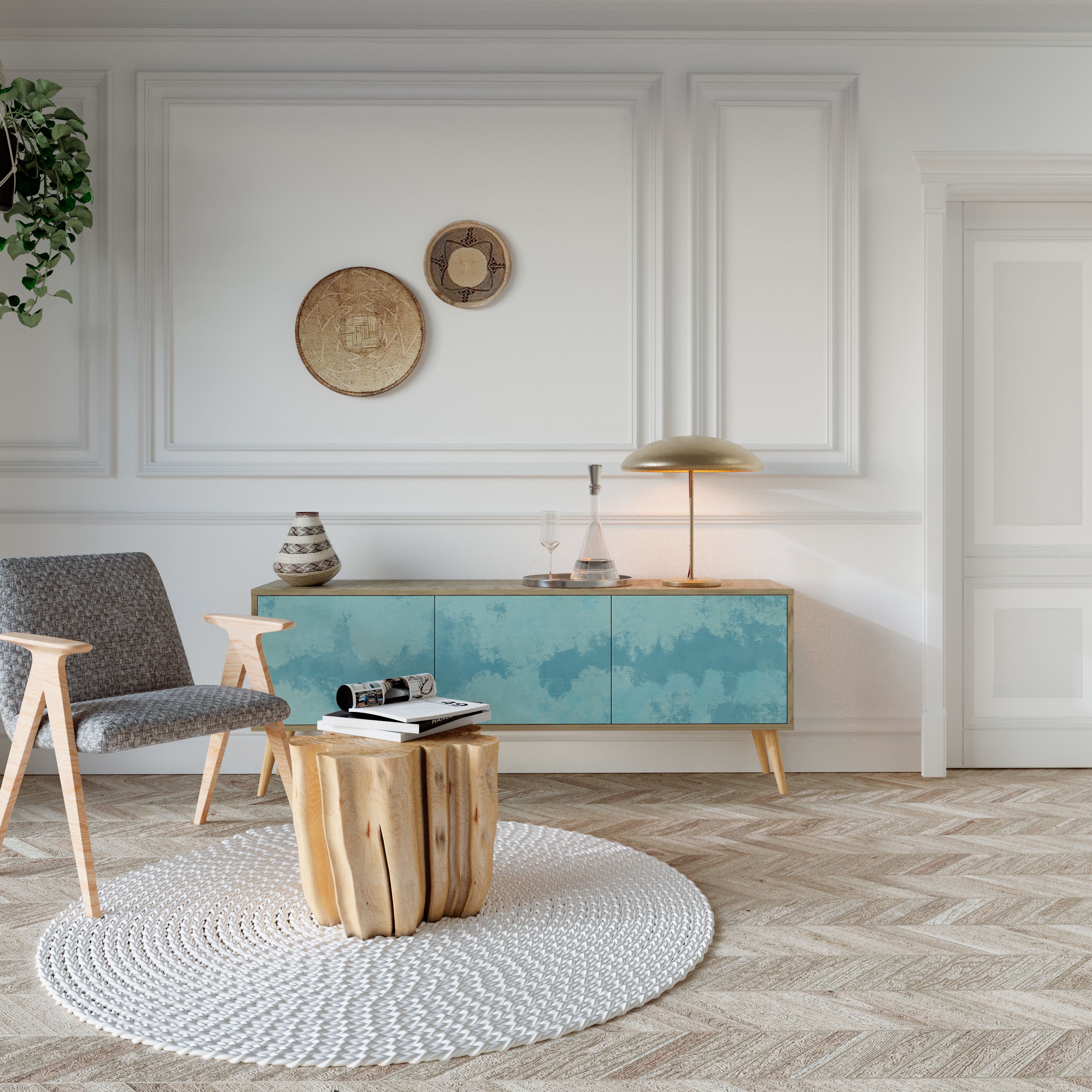 Meuble TV 3 portes SKY WASH effet chêne