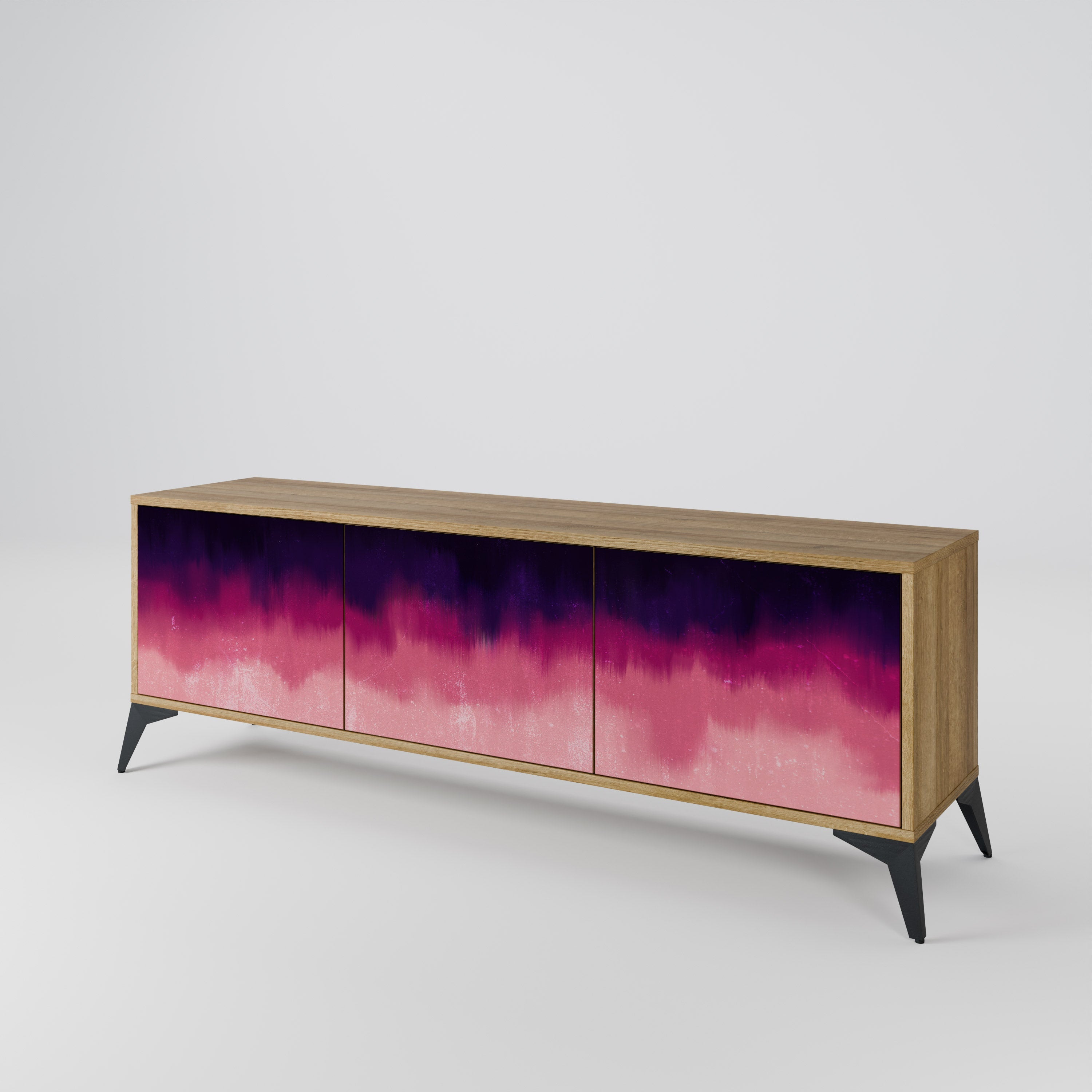 Meuble TV 3 portes AURORA BOREALIS effet chêne