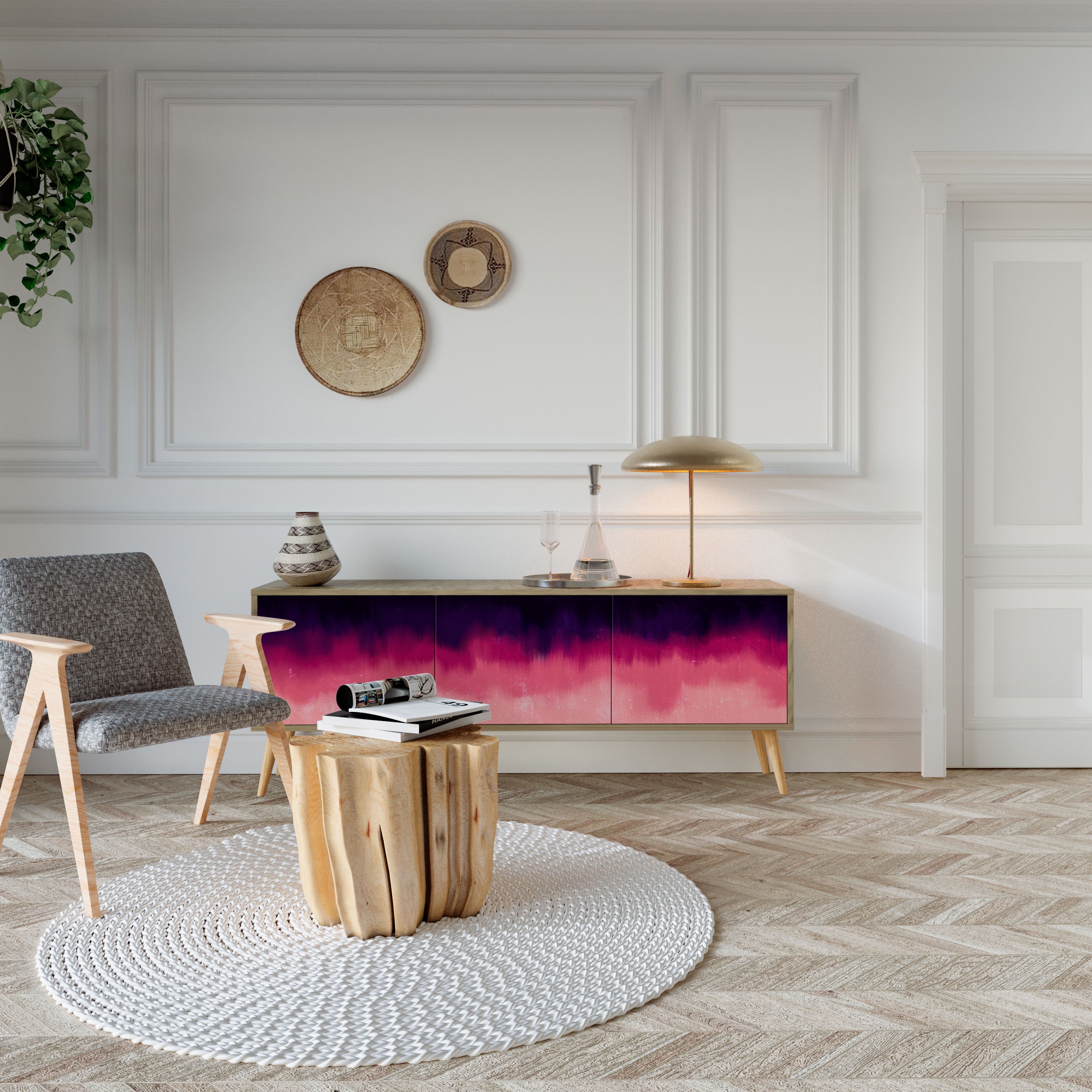 Meuble TV 3 portes AURORA BOREALIS effet chêne