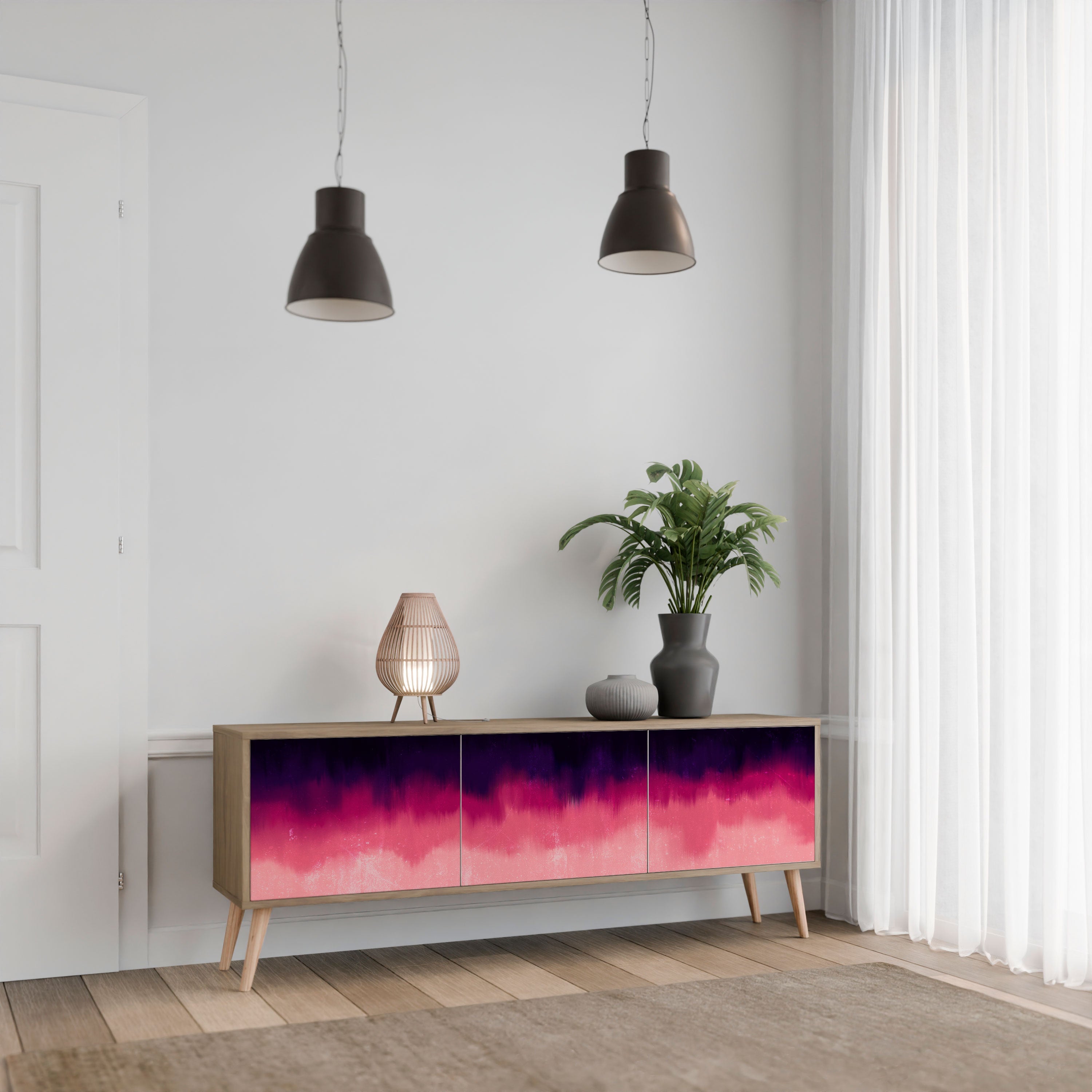 Meuble TV 3 portes AURORA BOREALIS effet chêne