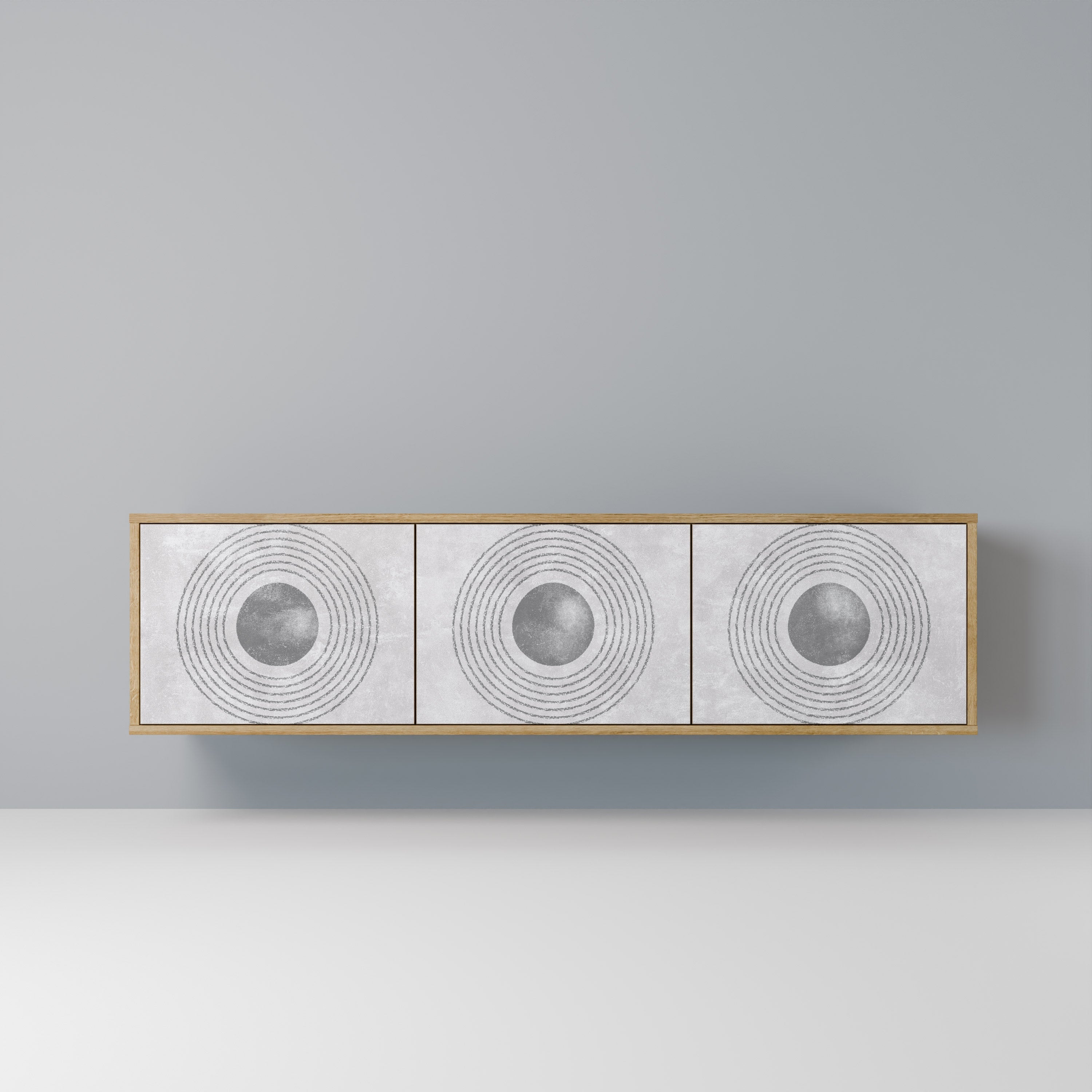 Meuble TV 3 portes SOLID CIRCLES effet chêne