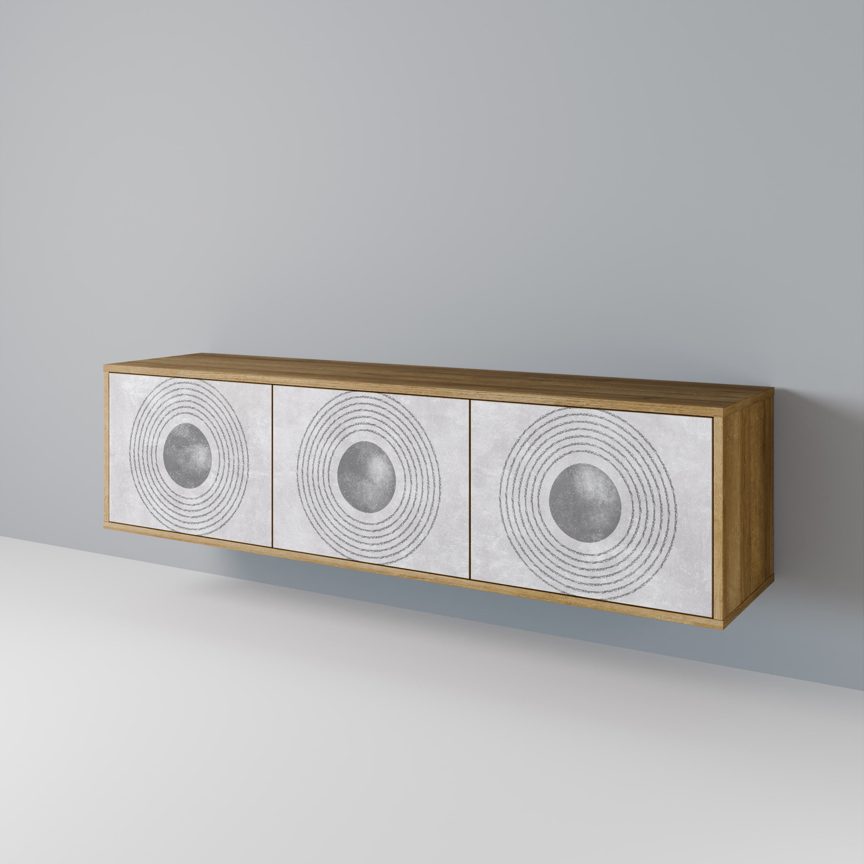 Meuble TV 3 portes SOLID CIRCLES effet chêne