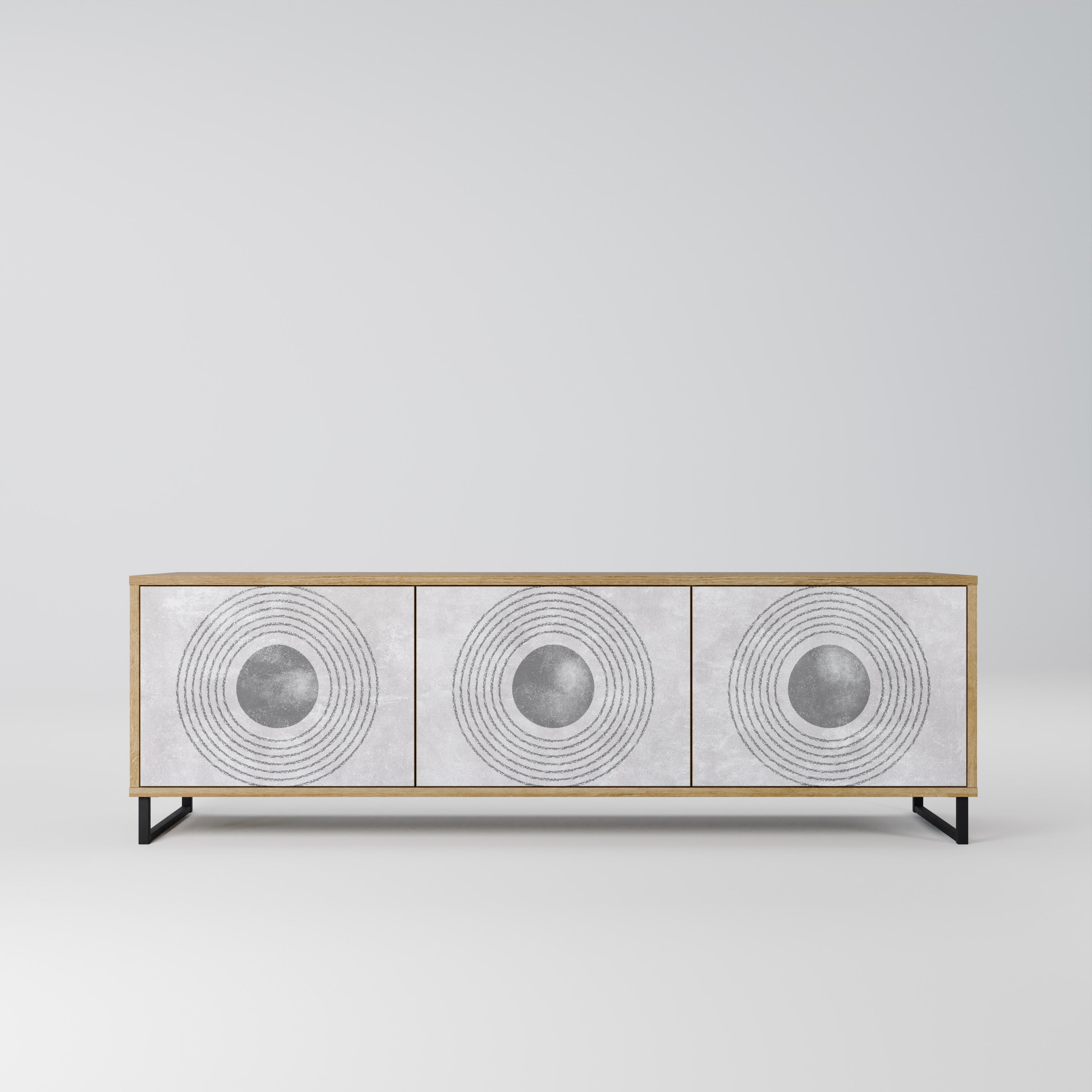 Meuble TV 3 portes SOLID CIRCLES effet chêne