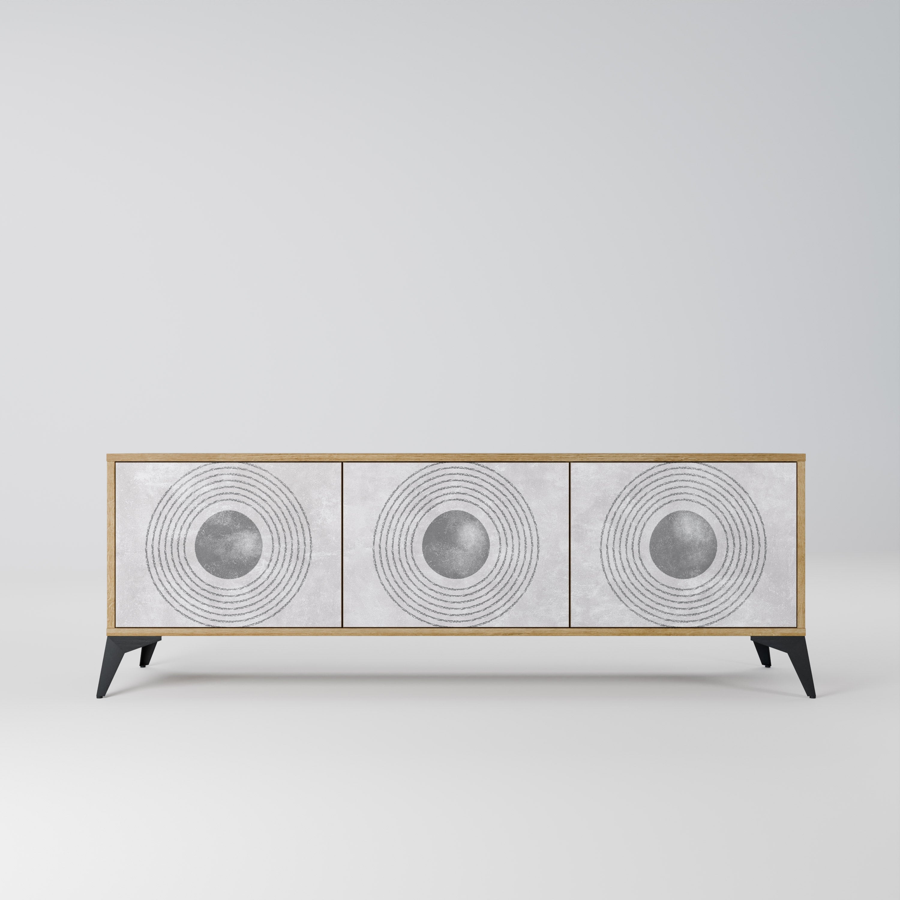 Meuble TV 3 portes SOLID CIRCLES effet chêne