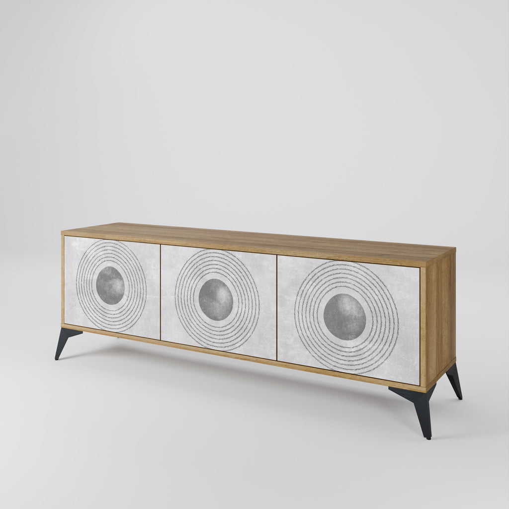 Meuble TV 3 portes SOLID CIRCLES effet chêne