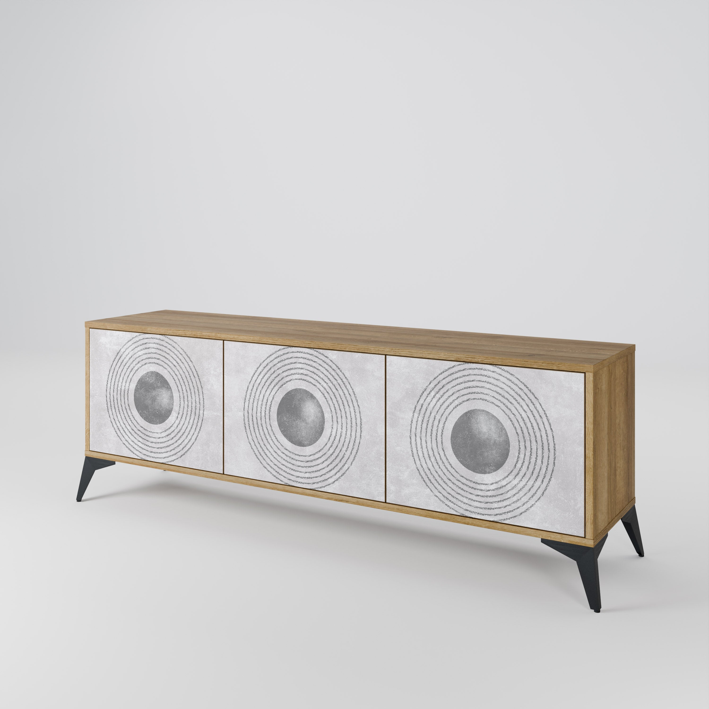 Meuble TV 3 portes SOLID CIRCLES effet chêne