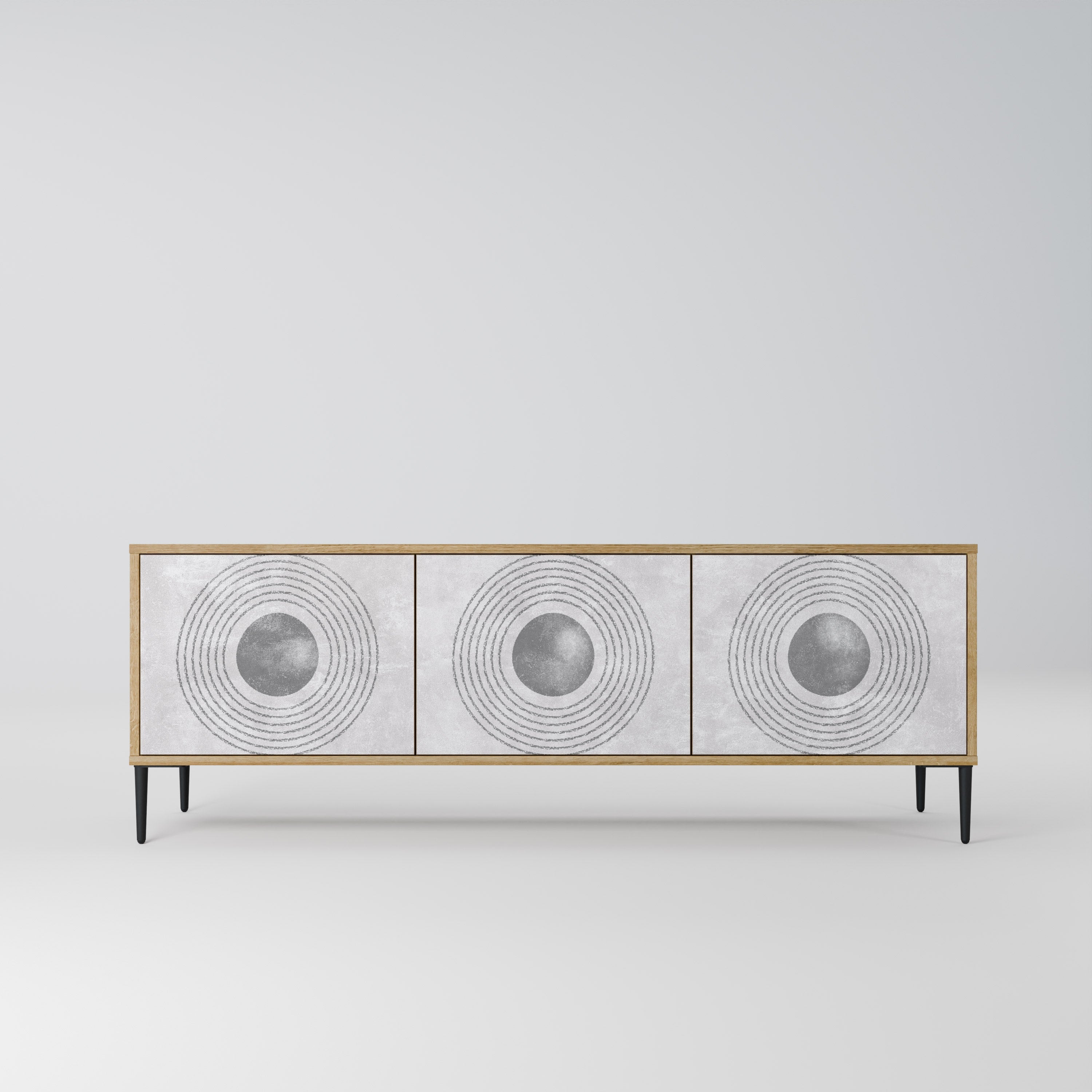 Meuble TV 3 portes SOLID CIRCLES effet chêne