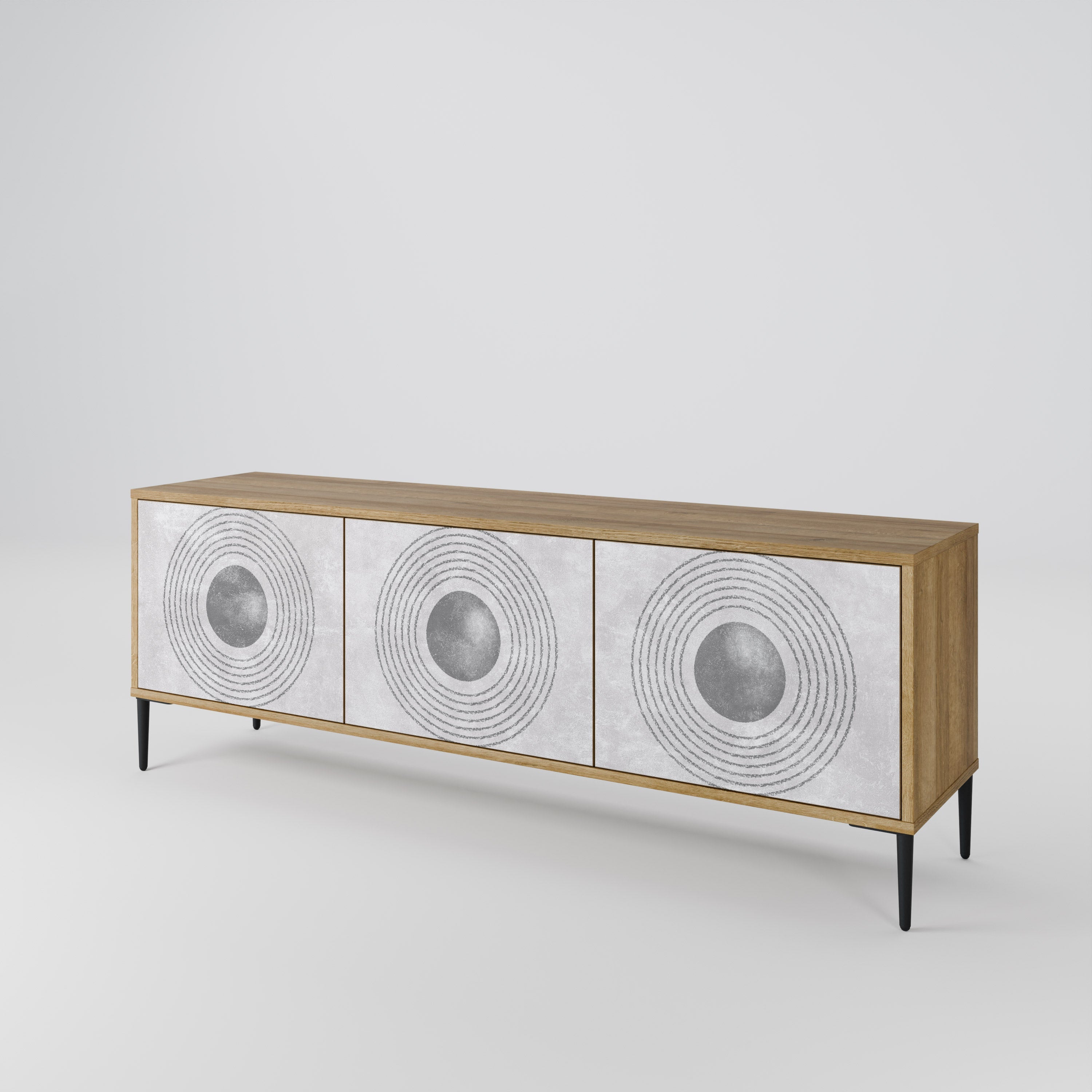 Meuble TV 3 portes SOLID CIRCLES effet chêne