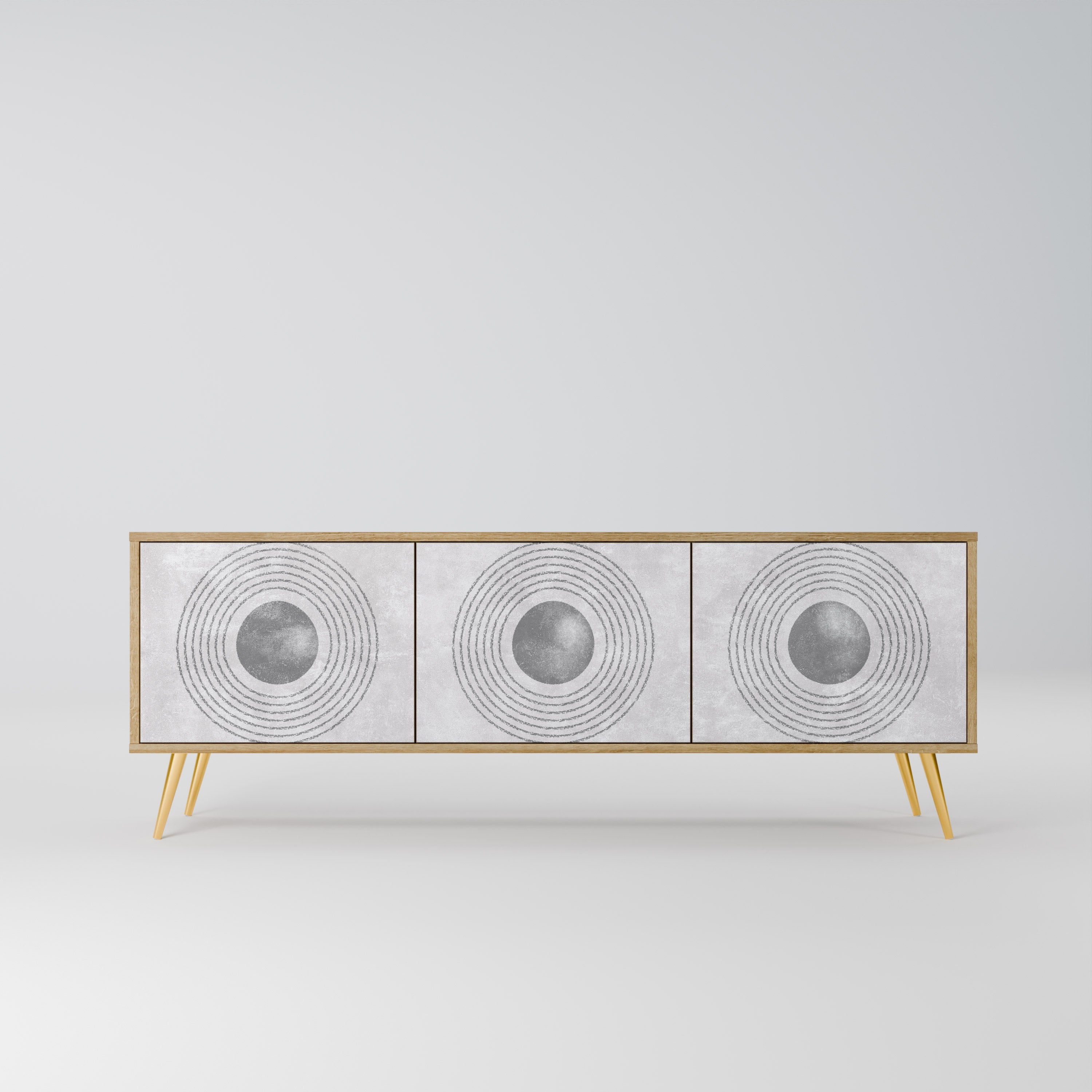 Meuble TV 3 portes SOLID CIRCLES effet chêne