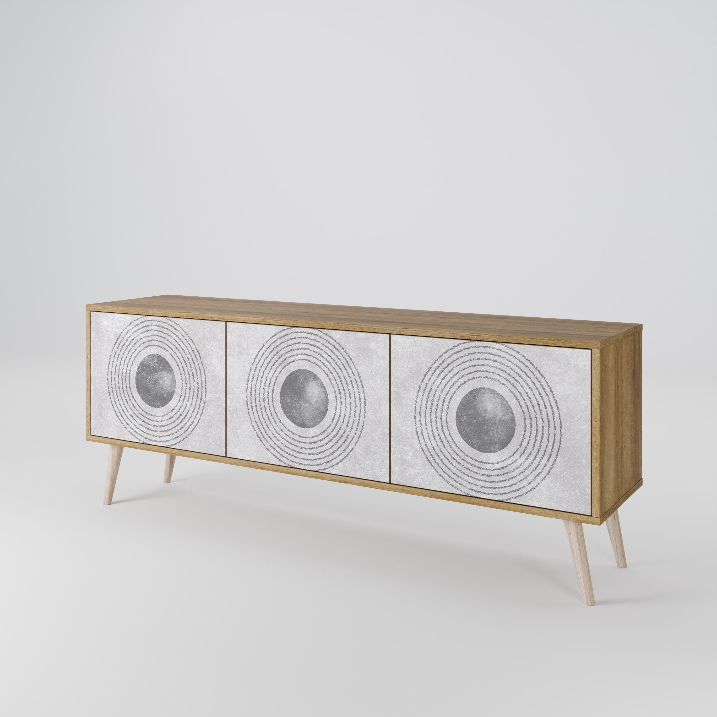 Meuble TV 3 portes SOLID CIRCLES effet chêne