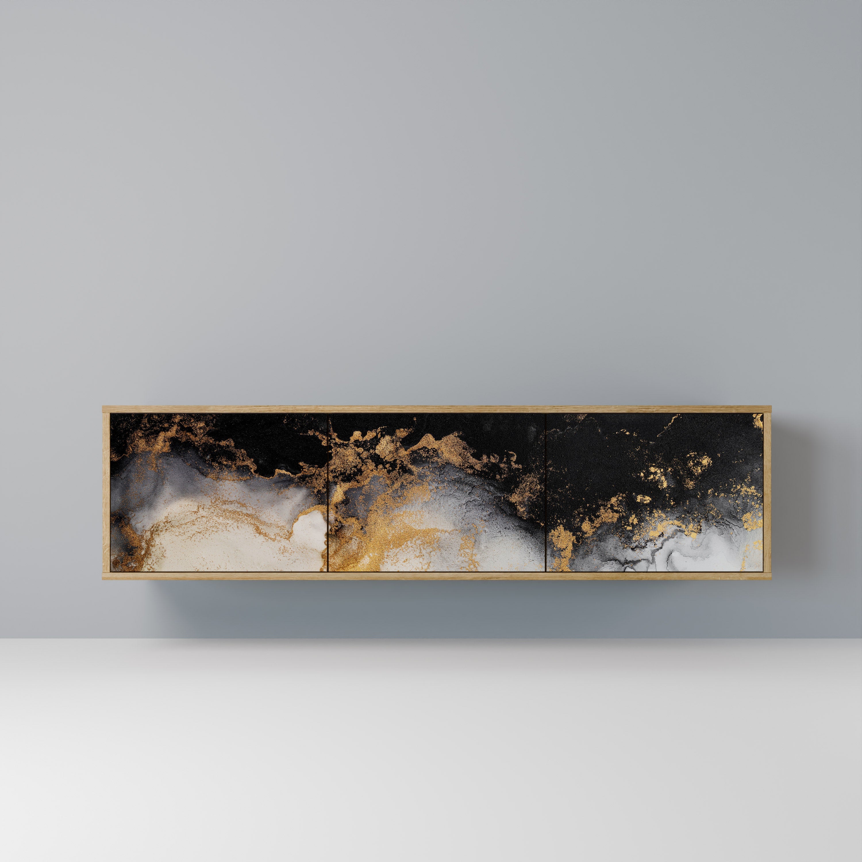 Meuble TV 3 portes MARBLE OF TOMMORROW effet chêne