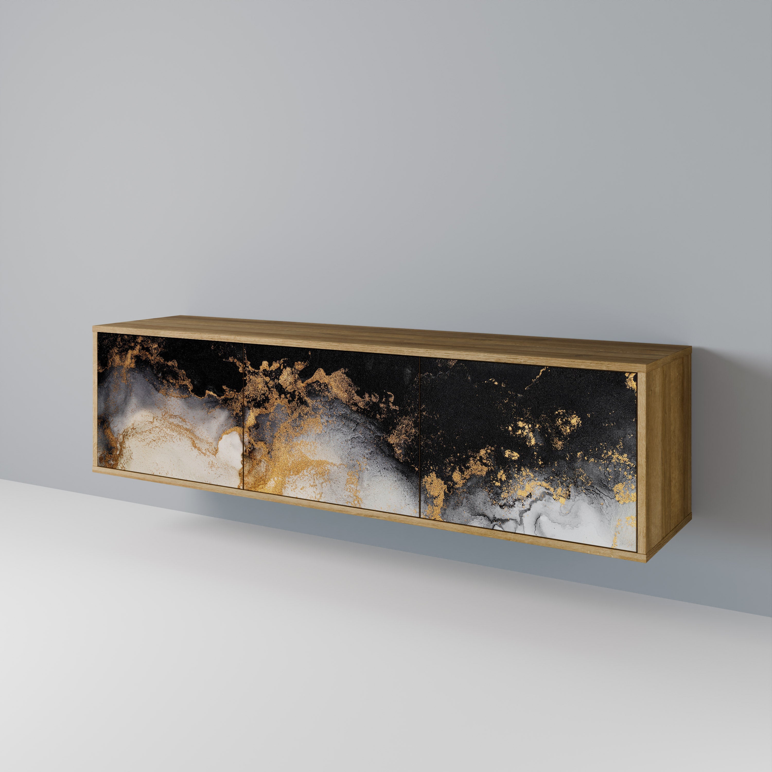 Meuble TV 3 portes MARBLE OF TOMMORROW effet chêne