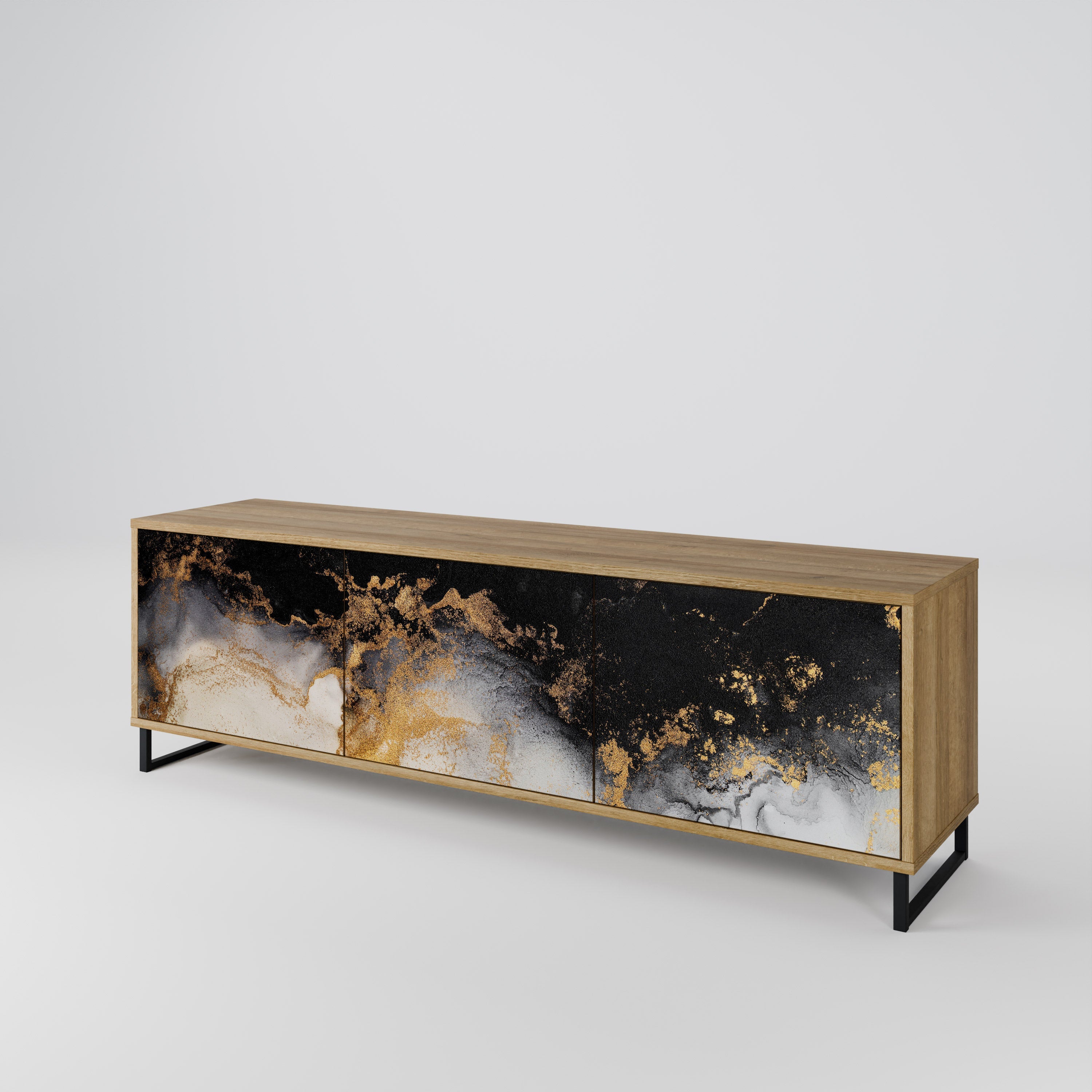 Meuble TV 3 portes MARBLE OF TOMMORROW effet chêne