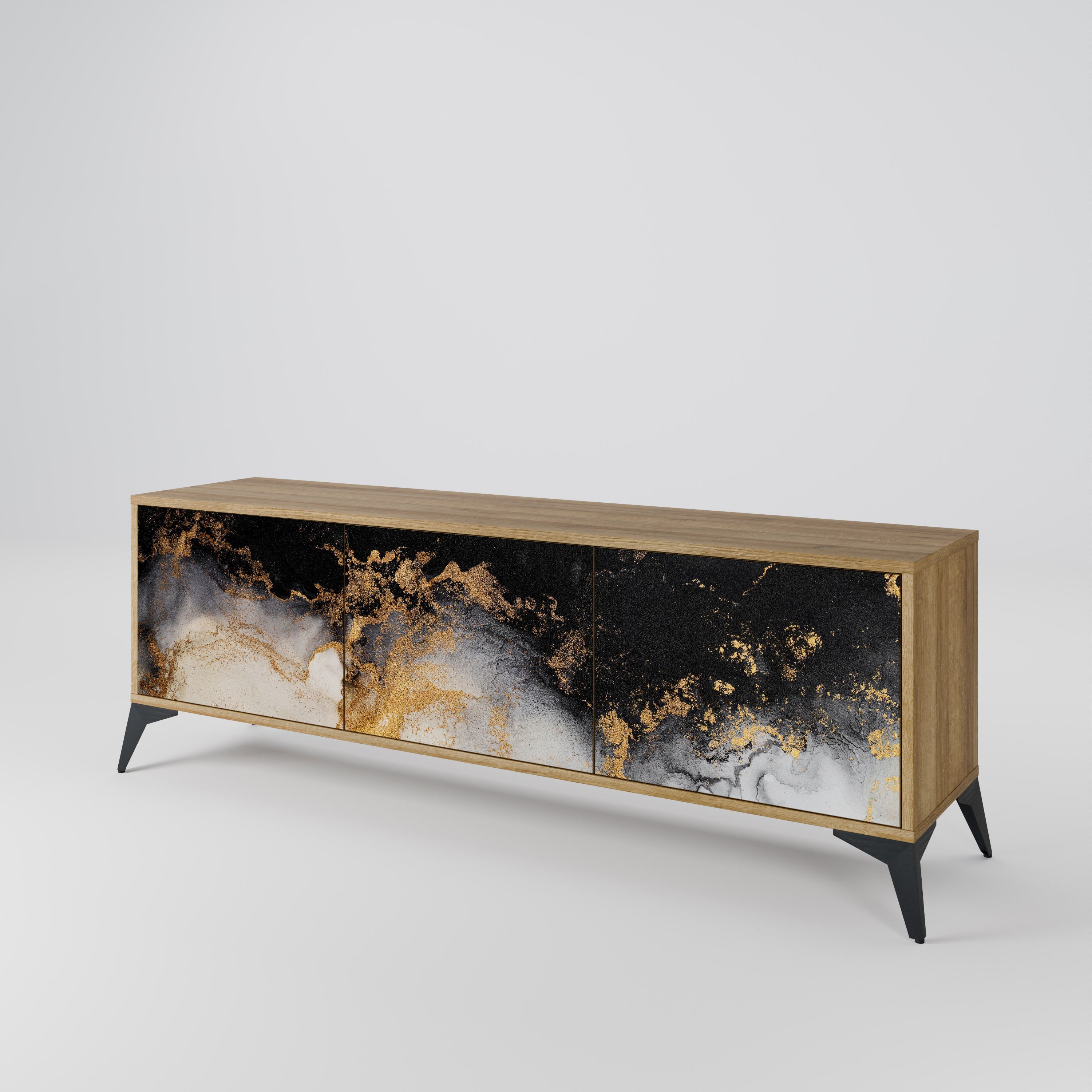 Meuble TV 3 portes MARBLE OF TOMMORROW effet chêne