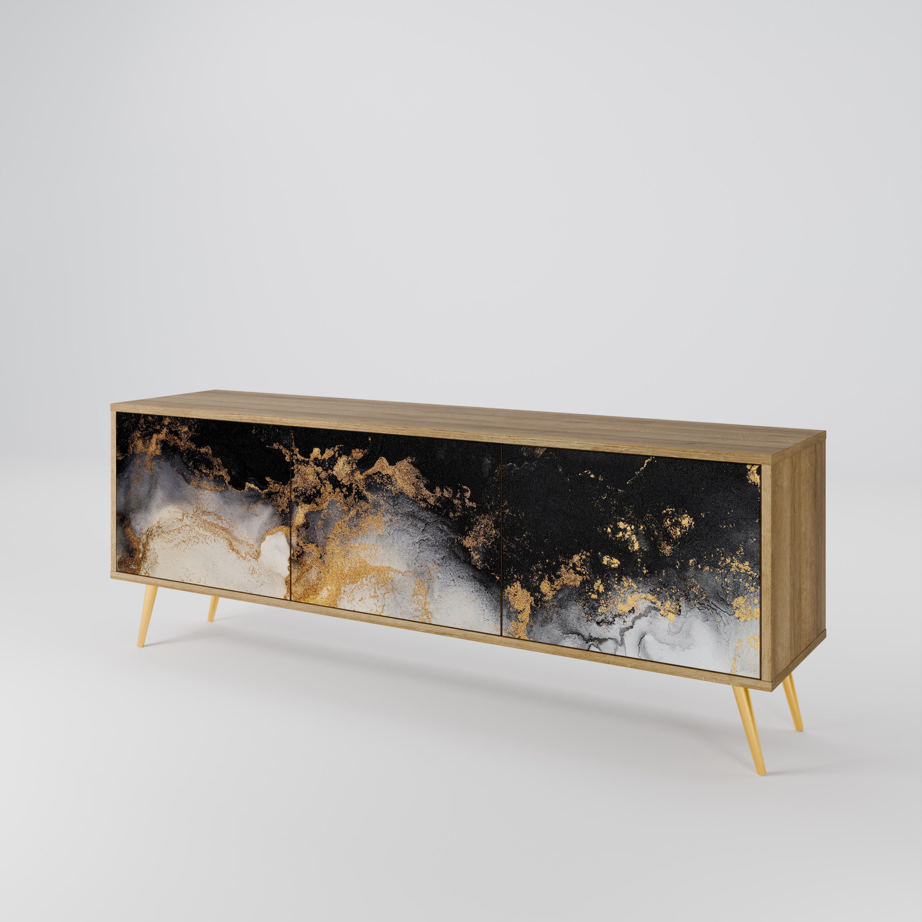 Meuble TV 3 portes MARBLE OF TOMMORROW effet chêne