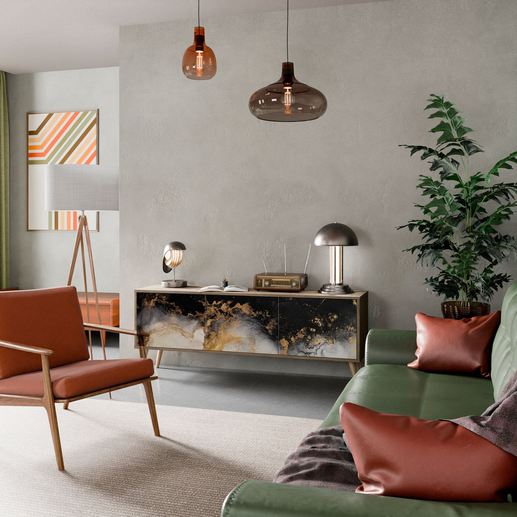 Meuble TV 3 portes MARBLE OF TOMMORROW effet chêne