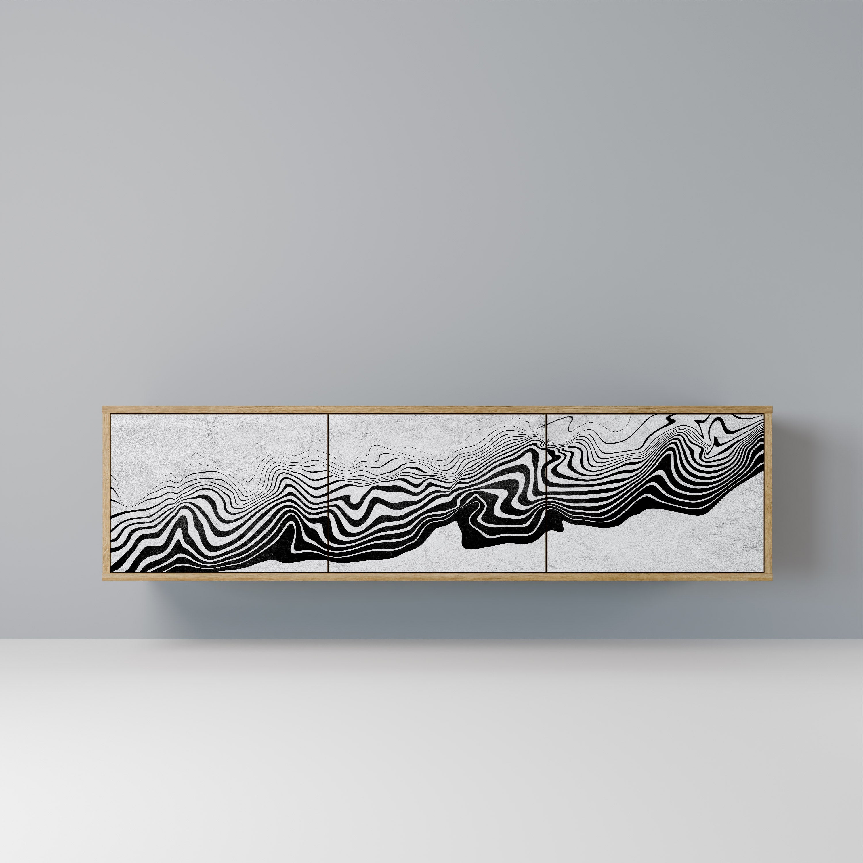 Meuble TV 3 portes MONOCHROME MIRAGE effet chêne