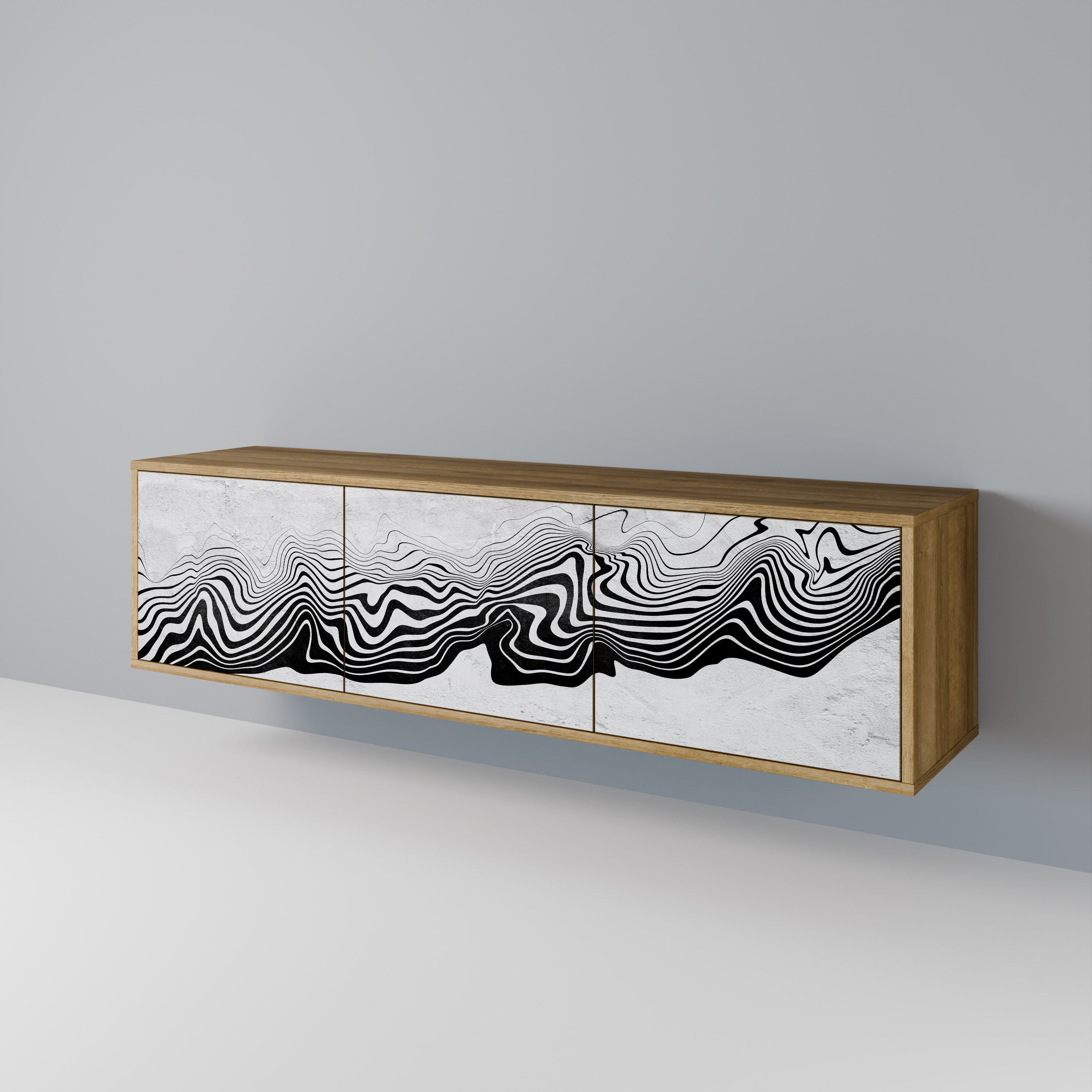 Meuble TV 3 portes MONOCHROME MIRAGE effet chêne