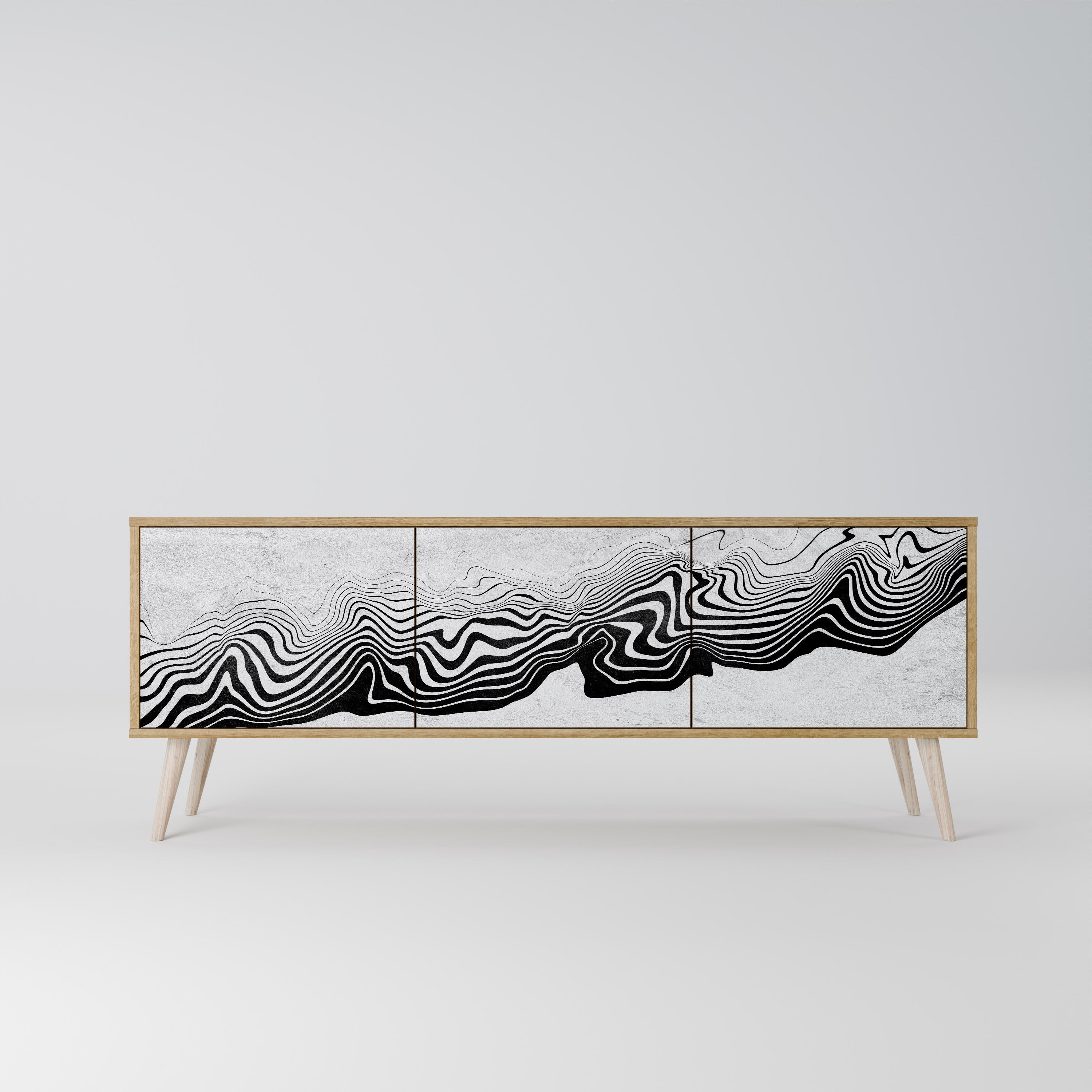 Meuble TV 3 portes MONOCHROME MIRAGE effet chêne