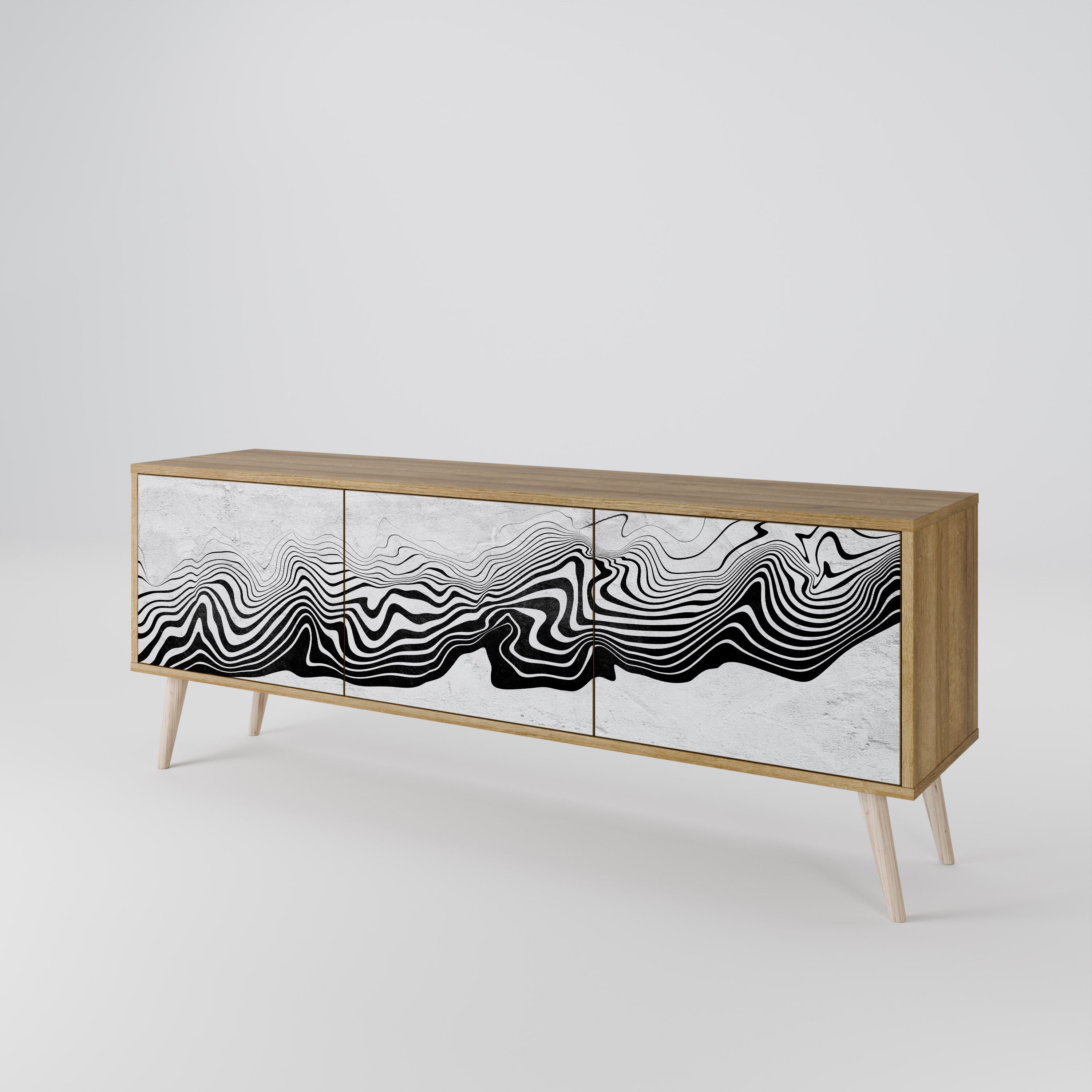 Meuble TV 3 portes MONOCHROME MIRAGE effet chêne