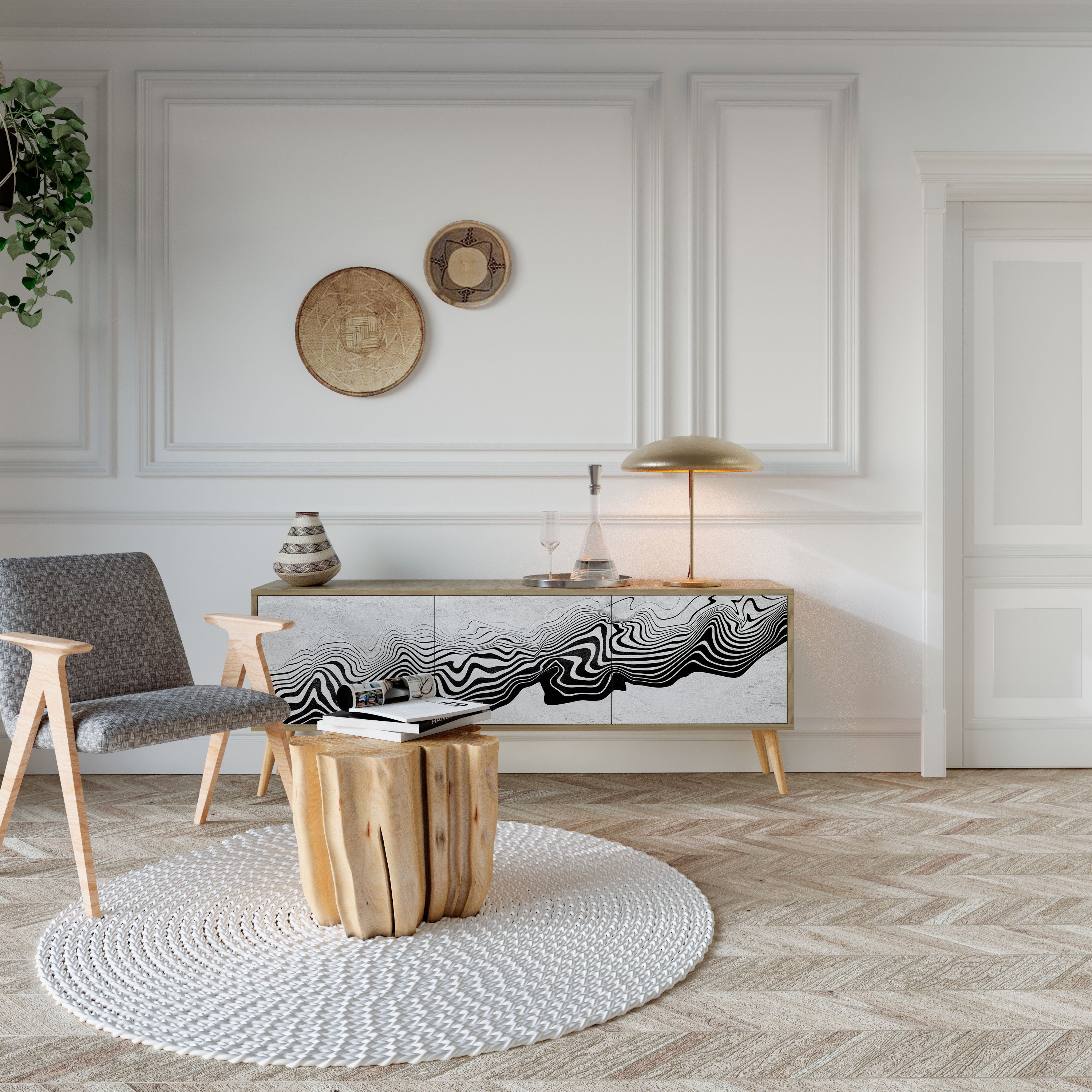 Meuble TV 3 portes MONOCHROME MIRAGE effet chêne