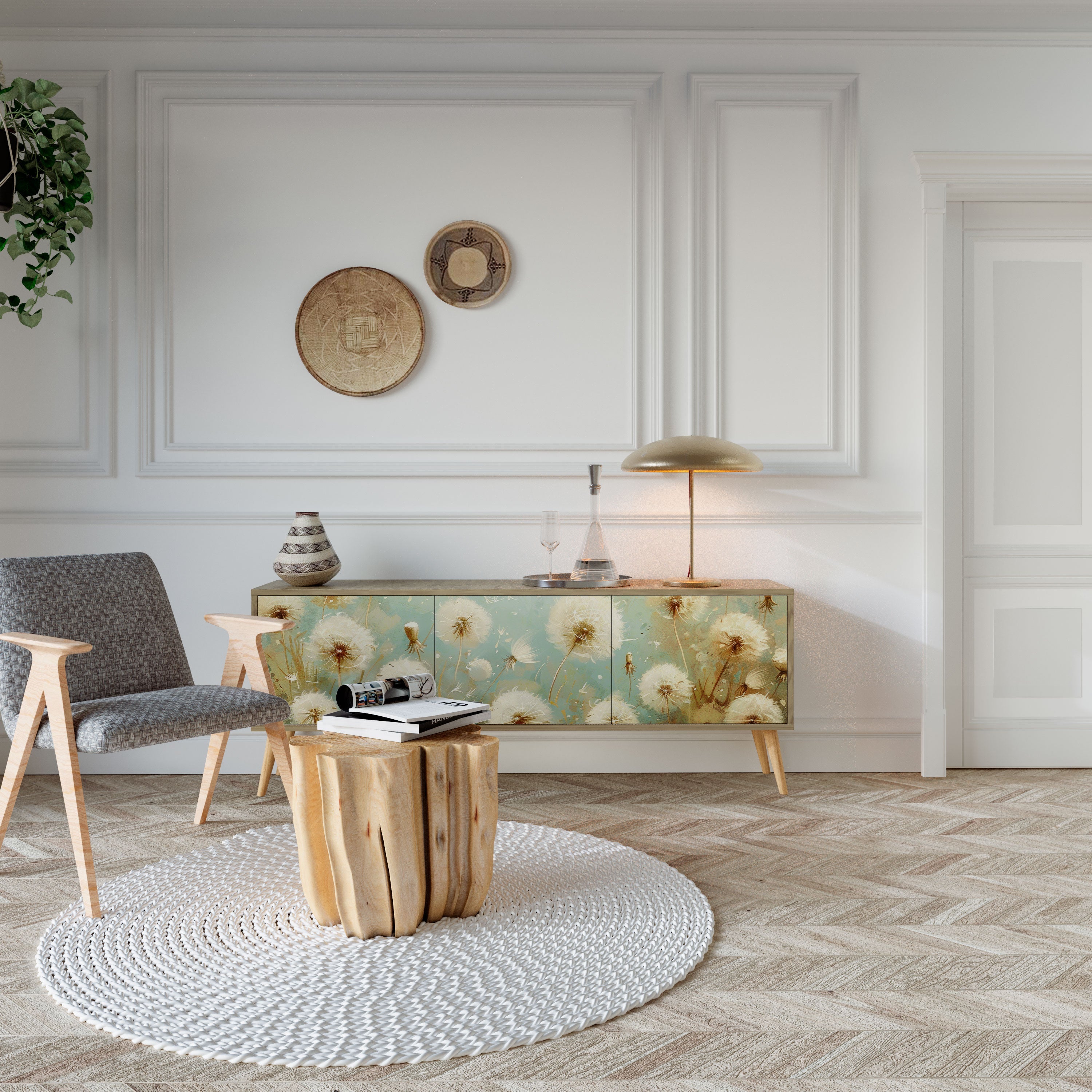 Meuble TV 3 portes DREAMY MEADOW effet chêne