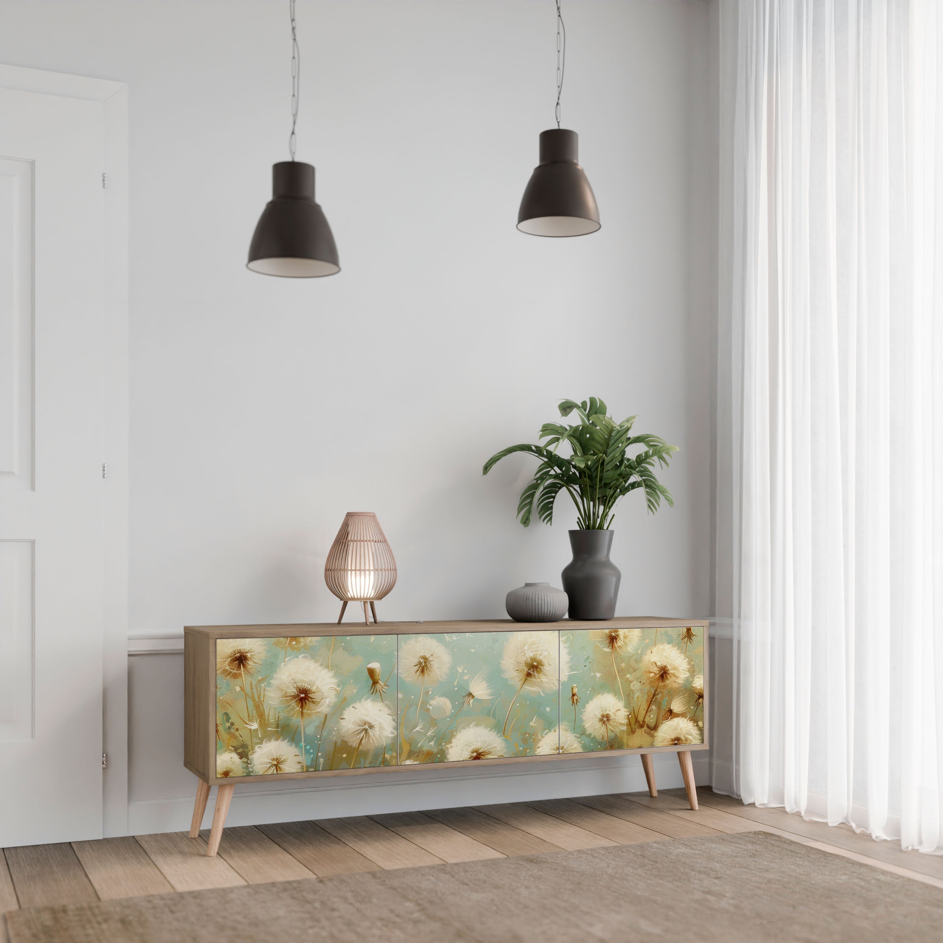 Meuble TV 3 portes DREAMY MEADOW effet chêne