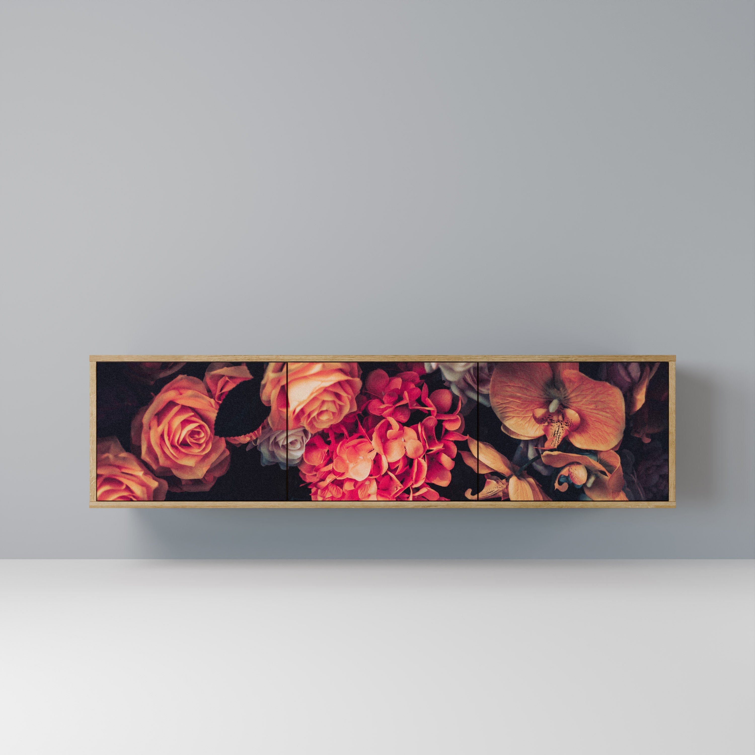 Meuble TV 3 portes NEVERENDING BLOOM effet chêne