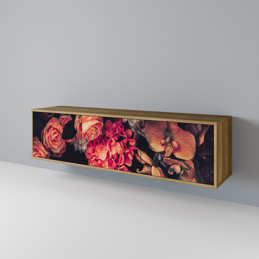 Meuble TV 3 portes NEVERENDING BLOOM effet chêne
